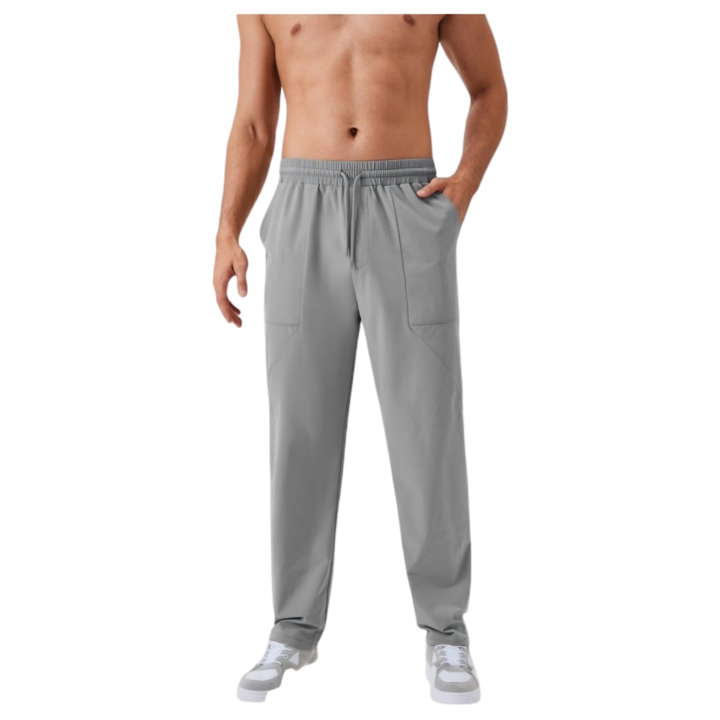 Anna-Kaci Active Men's Relaxed Fit Drawstring Pants with Patch Pockets and Elastic Waistband for Casual Wear