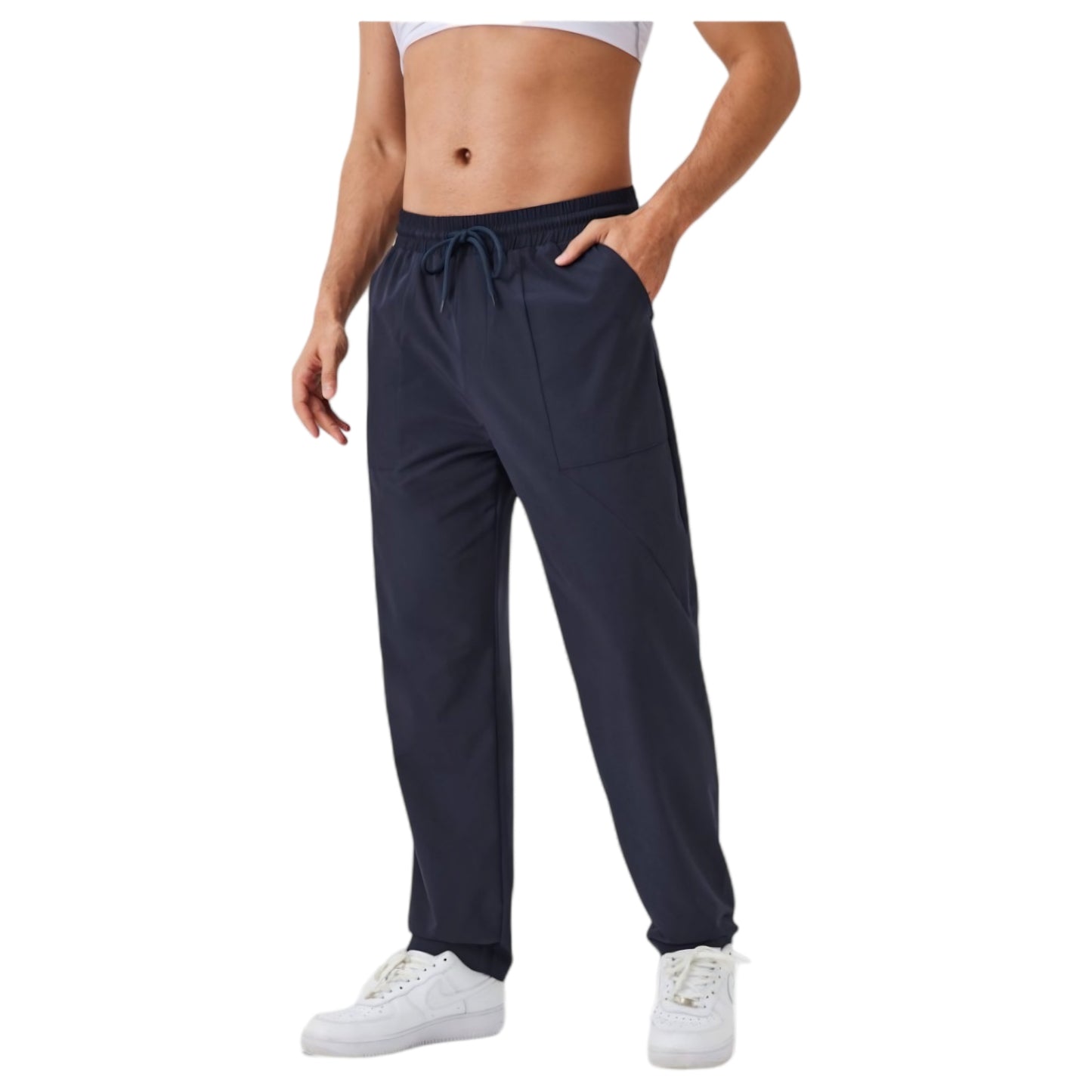Anna-Kaci Active Men's Relaxed Fit Drawstring Pants with Patch Pockets and Elastic Waistband for Casual Wear