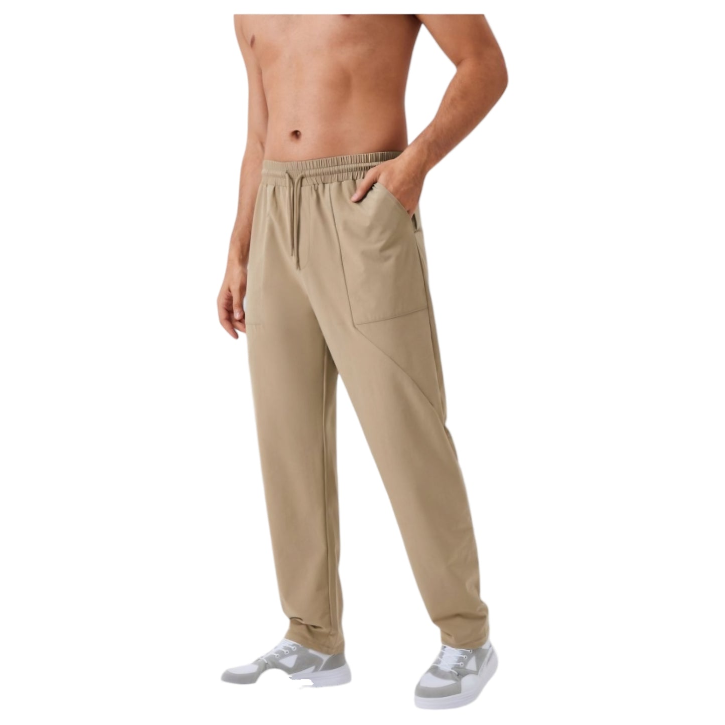 Anna-Kaci Active Men's Relaxed Fit Drawstring Pants with Patch Pockets and Elastic Waistband for Casual Wear