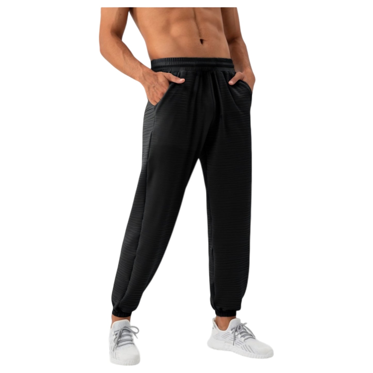 Anna-Kaci Active Men's Lightweight Textured Jogger Pants with Elastic Waist and Cuffed Ankles for Active and Casual Wear