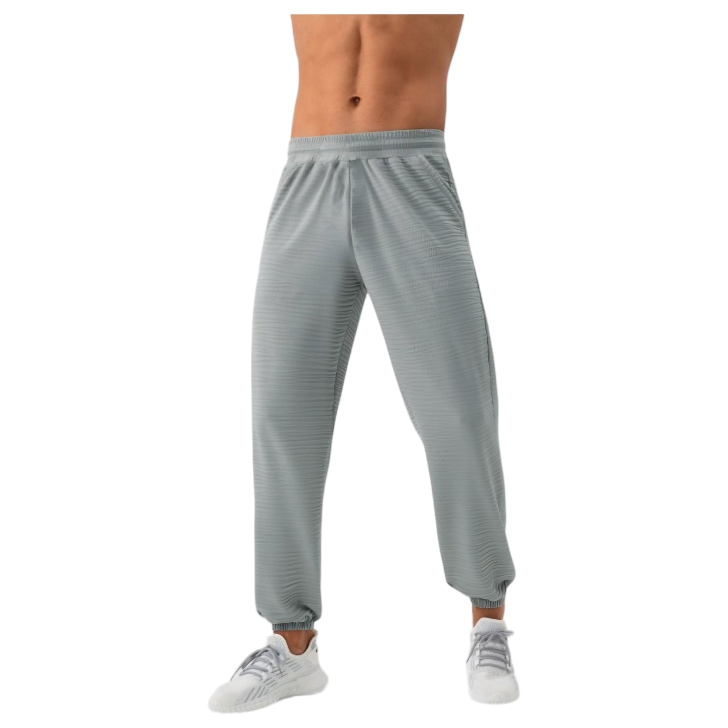 Anna-Kaci Active Men's Lightweight Textured Jogger Pants with Elastic Waist and Cuffed Ankles for Active and Casual Wear