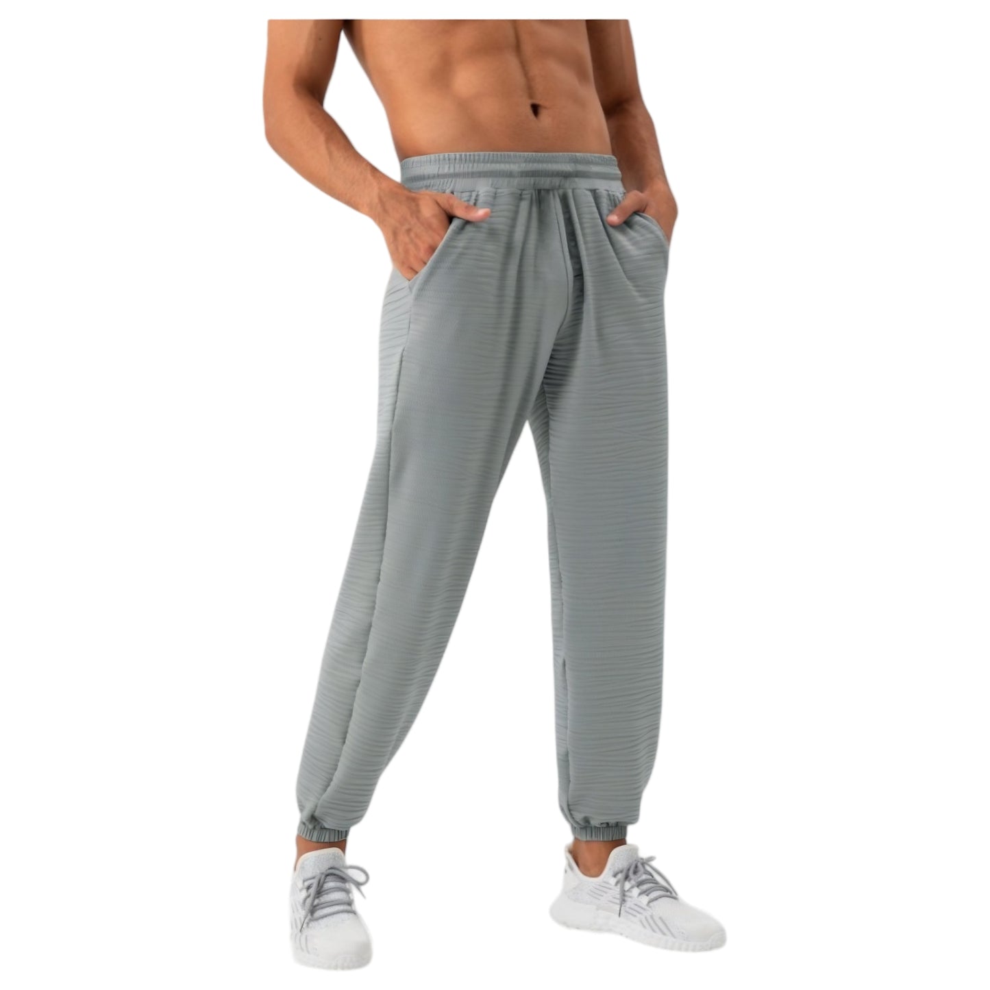 Anna-Kaci Active Men's Lightweight Textured Jogger Pants with Elastic Waist and Cuffed Ankles for Active and Casual Wear