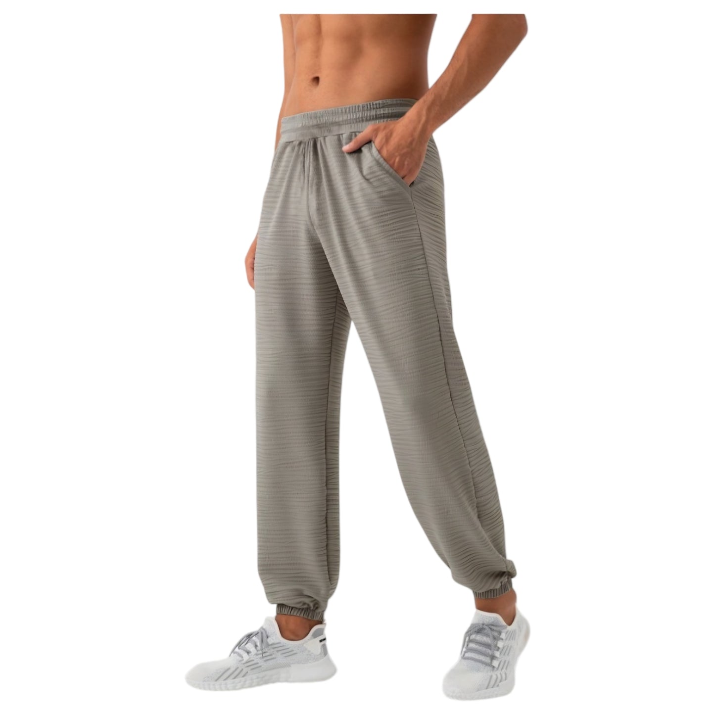 Anna-Kaci Active Men's Lightweight Textured Jogger Pants with Elastic Waist and Cuffed Ankles for Active and Casual Wear