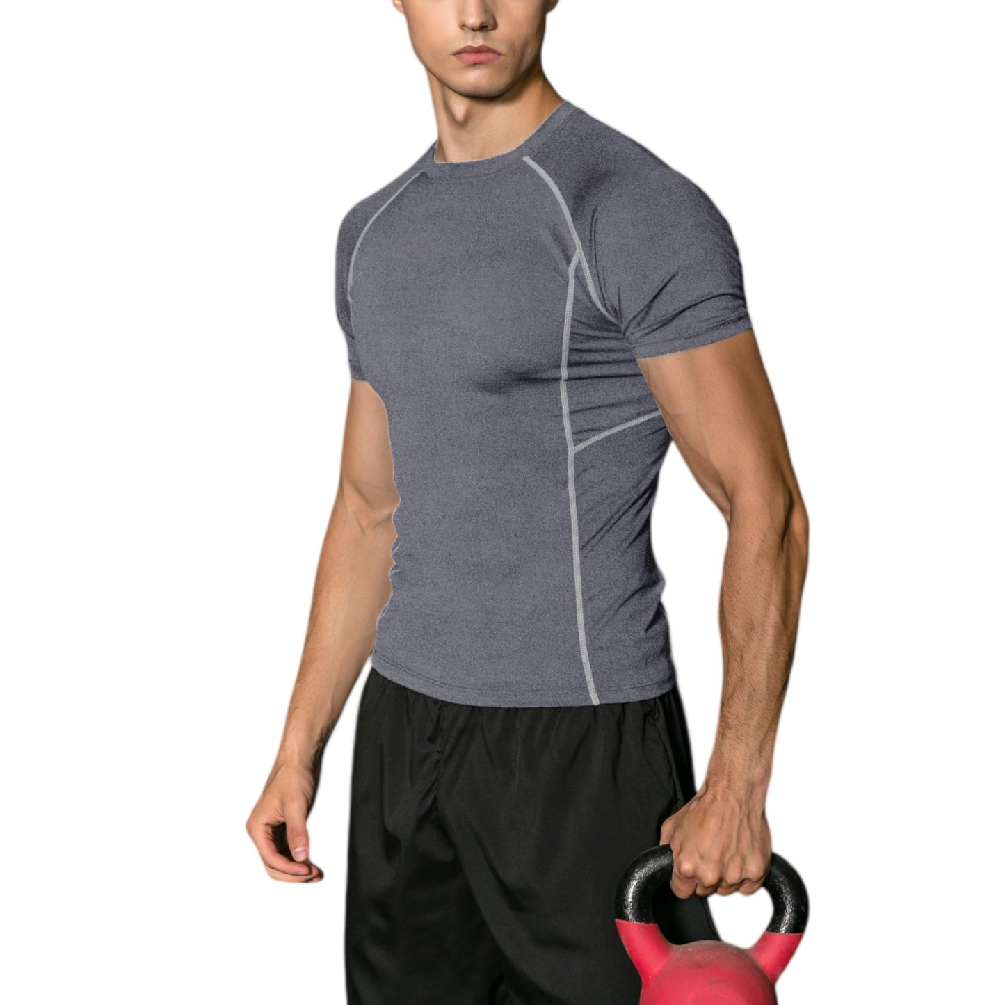 Anna-Kaci Active Men's Short Sleeve Compression Workout Shirt with Moisture-Wicking Fabric and Contrast Stitching