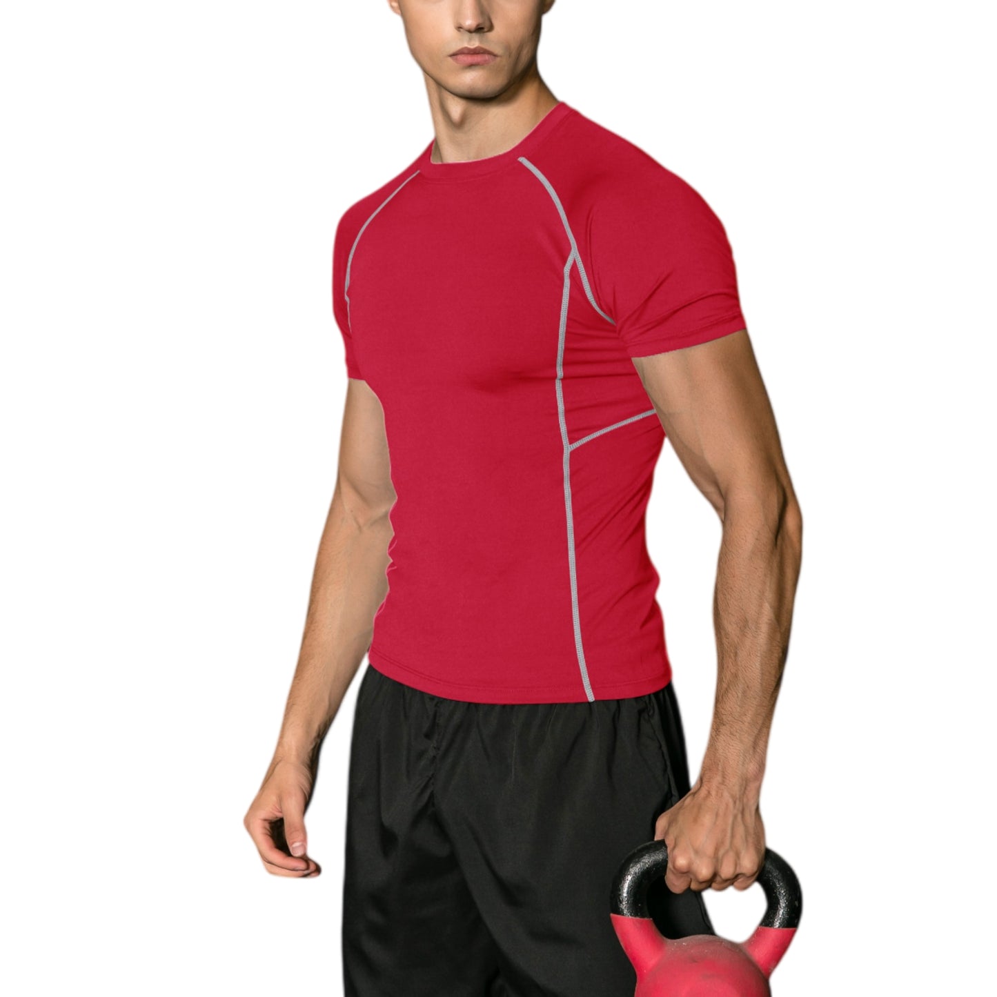 Anna-Kaci Active Men's Short Sleeve Compression Workout Shirt with Moisture-Wicking Fabric and Contrast Stitching