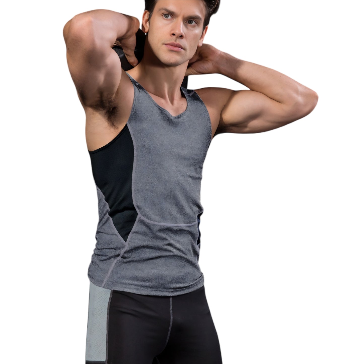 Anna-Kaci Active Men's Sleeveless Compression Tank Top with Mesh Panels and Stretch Moisture-Wicking Fabric