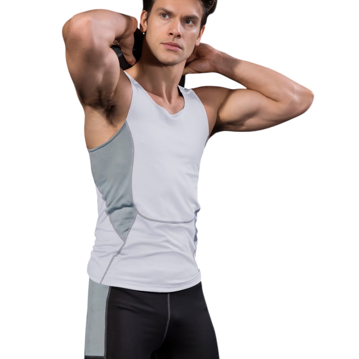 Anna-Kaci Active Men's Sleeveless Compression Tank Top with Mesh Panels and Stretch Moisture-Wicking Fabric