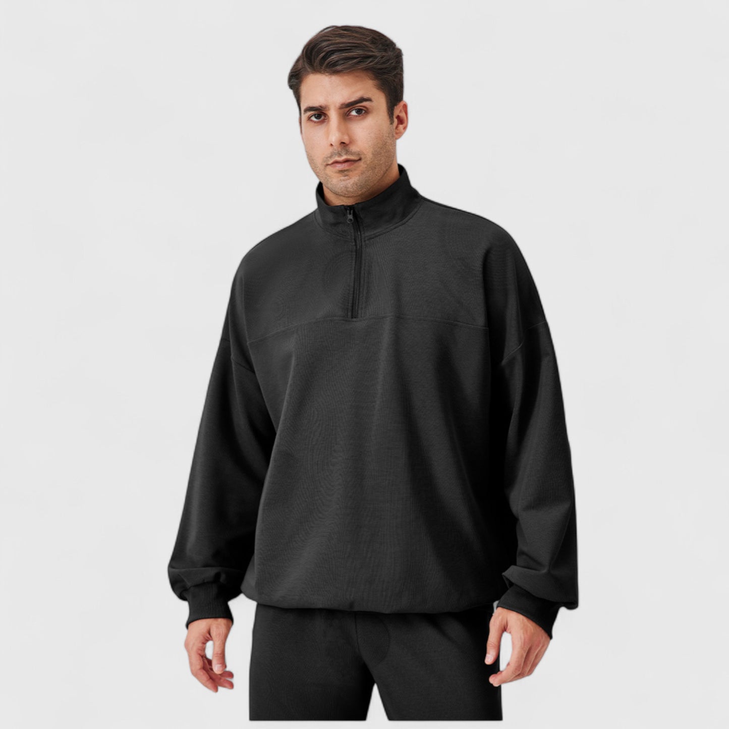 Anna-Kaci Active Men's Oversized Quarter Zip Pullover with Drop Shoulders and Ribbed Cuffs for Relaxed Casual Styling
