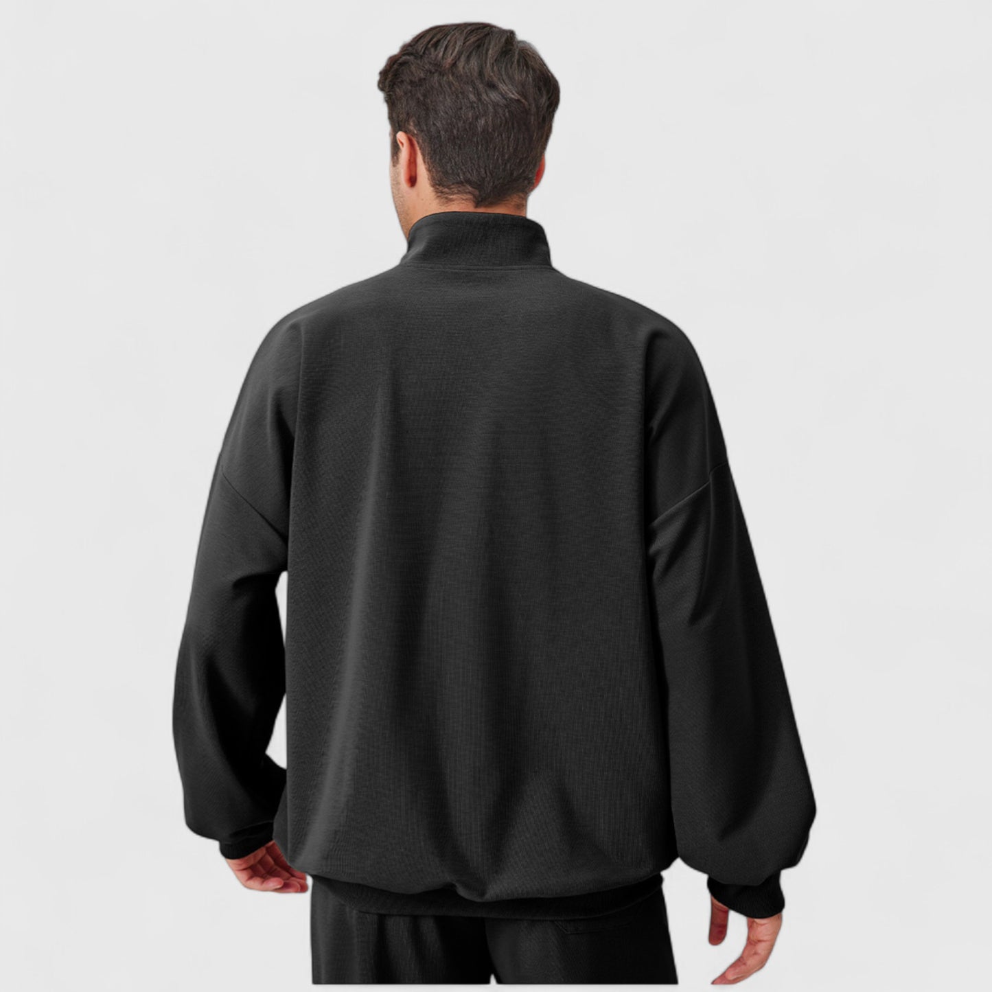 Anna-Kaci Active Men's Oversized Quarter Zip Pullover with Drop Shoulders and Ribbed Cuffs for Relaxed Casual Styling