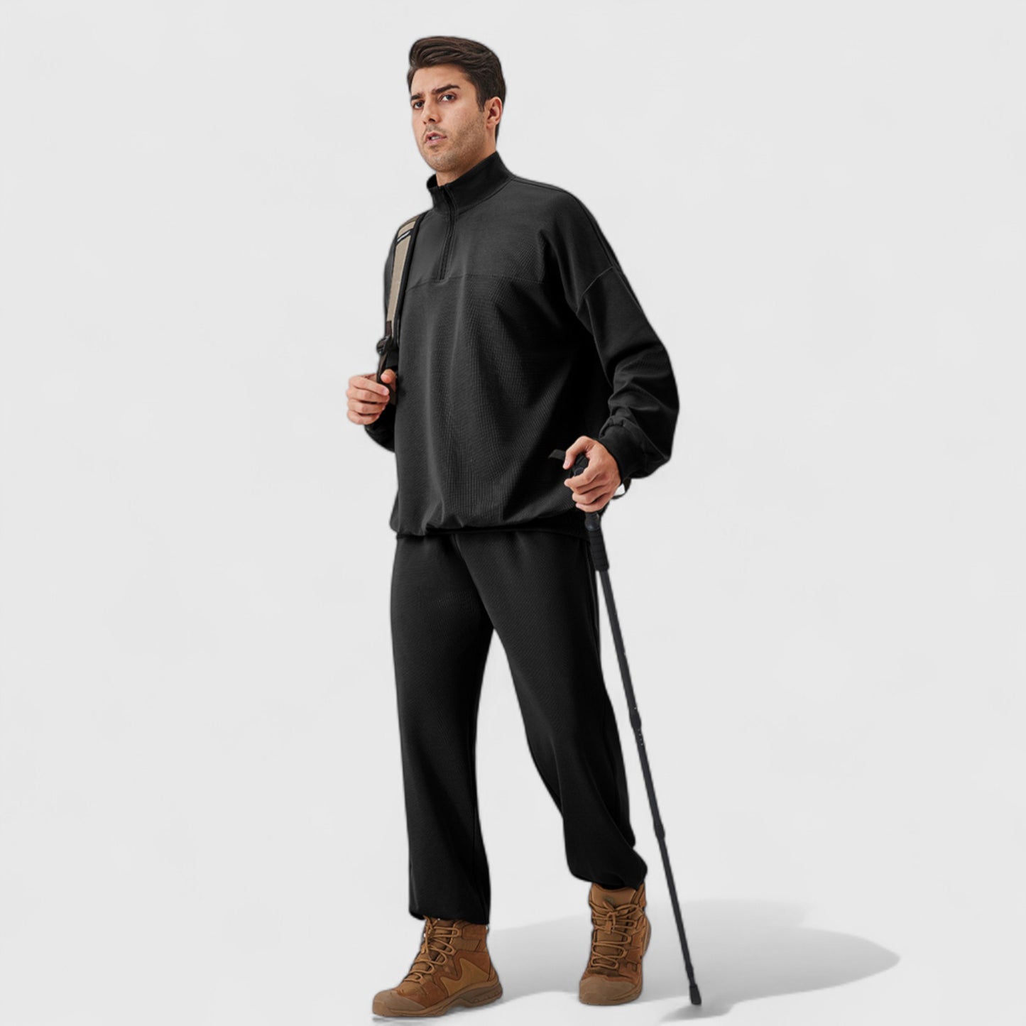 Anna-Kaci Active Men's Oversized Quarter Zip Pullover with Drop Shoulders and Ribbed Cuffs for Relaxed Casual Styling