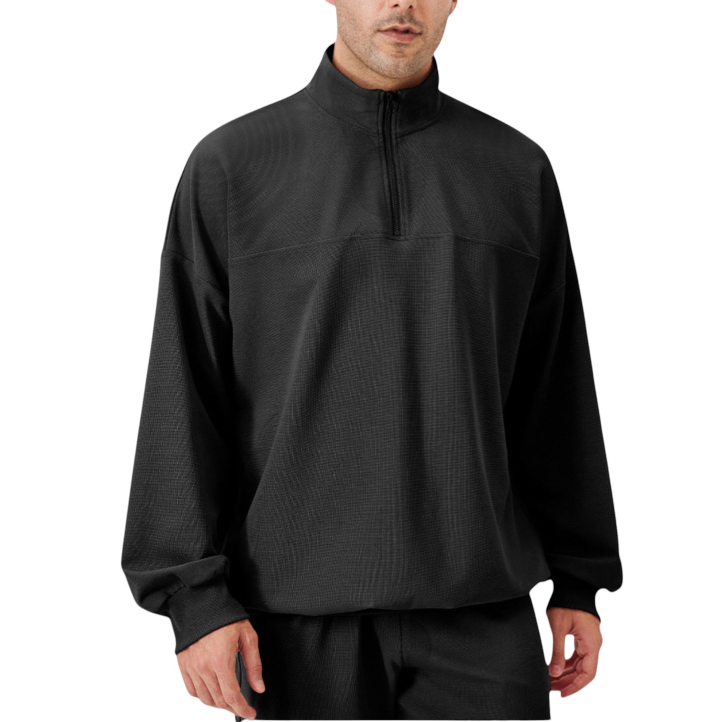 Anna-Kaci Active Men's Oversized Quarter Zip Pullover with Drop Shoulders and Ribbed Cuffs for Relaxed Casual Styling