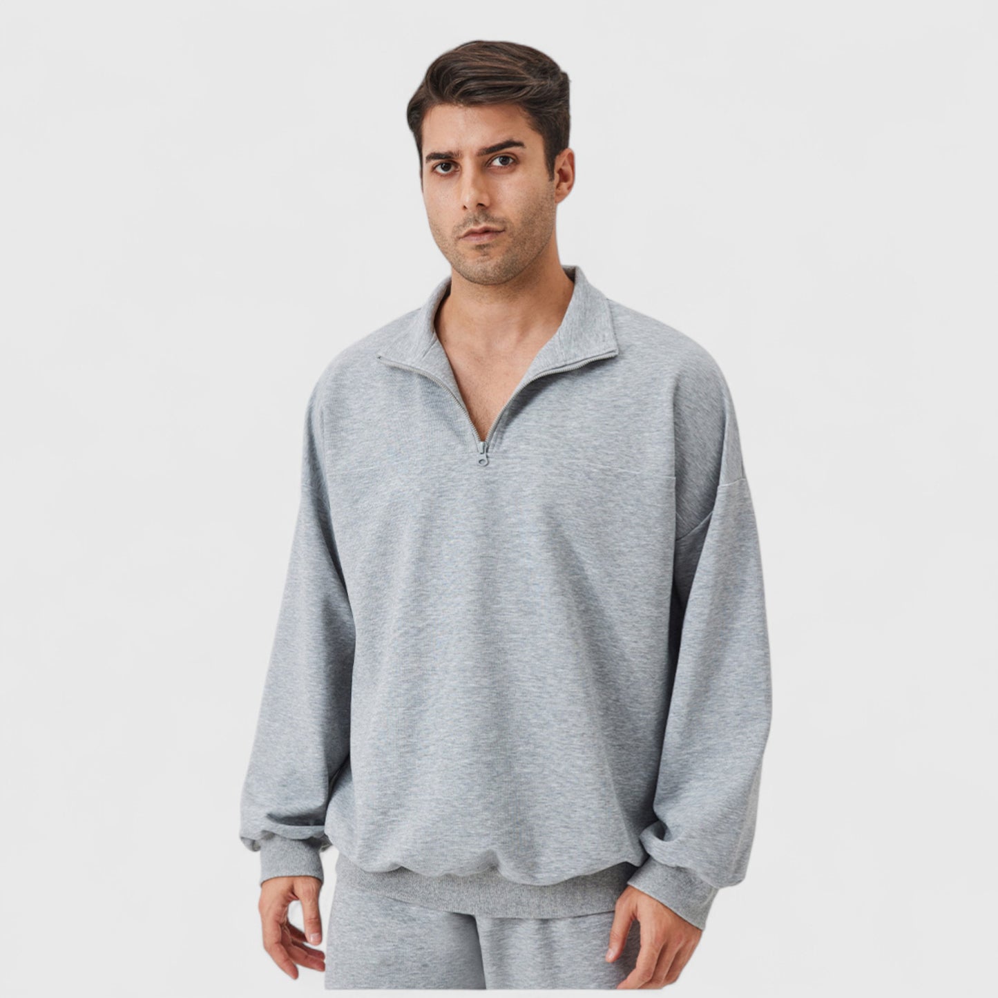 Anna-Kaci Active Men's Oversized Quarter Zip Pullover with Drop Shoulders and Ribbed Cuffs for Relaxed Casual Styling