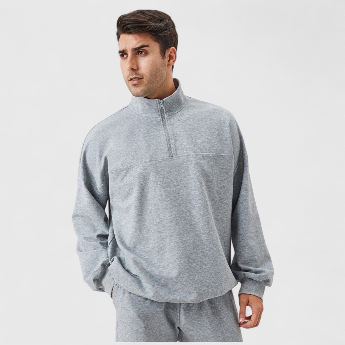 Anna-Kaci Active Men's Oversized Quarter Zip Pullover with Drop Shoulders and Ribbed Cuffs for Relaxed Casual Styling