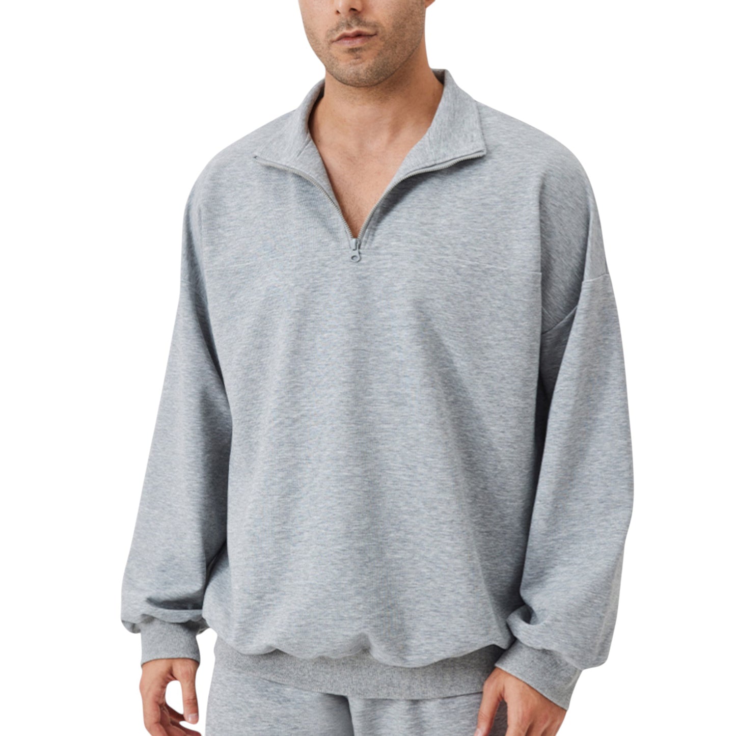 Anna-Kaci Active Men's Oversized Quarter Zip Pullover with Drop Shoulders and Ribbed Cuffs for Relaxed Casual Styling
