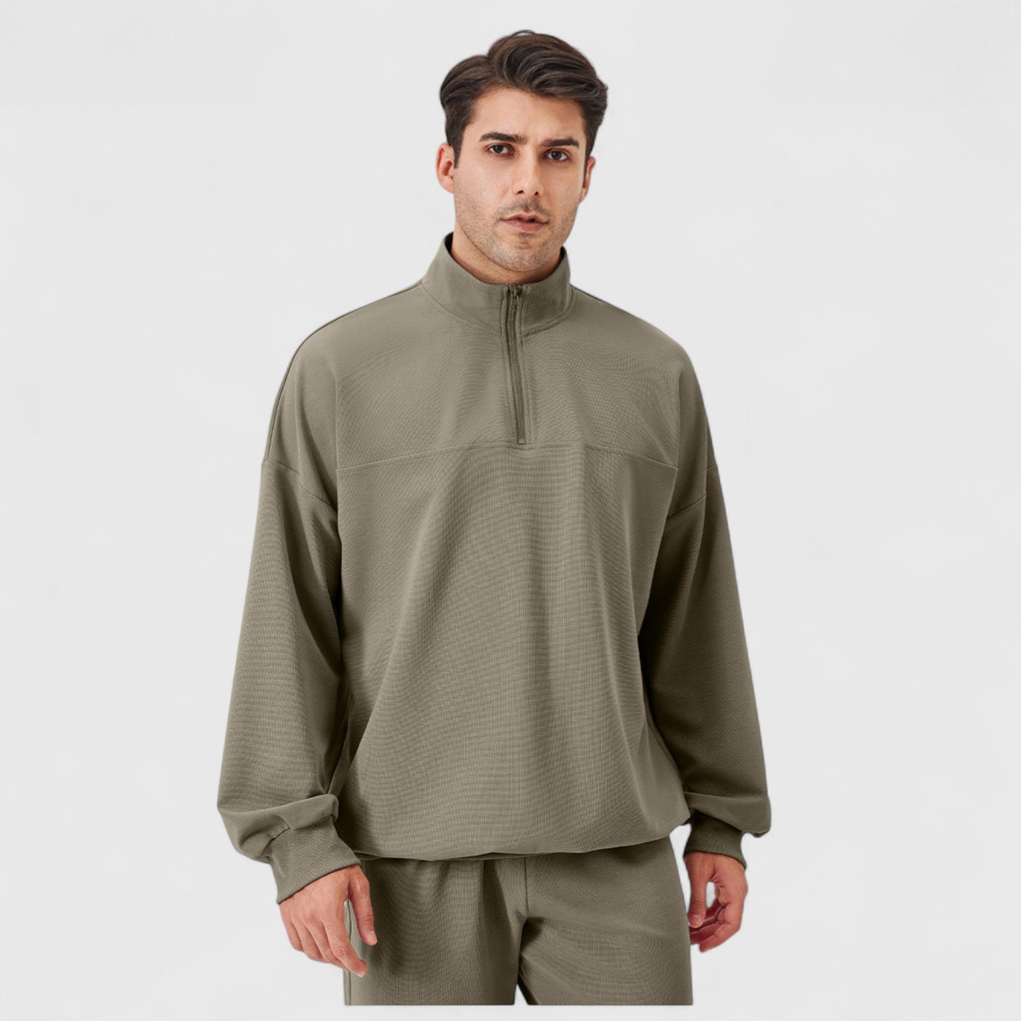Anna-Kaci Active Men's Oversized Quarter Zip Pullover with Drop Shoulders and Ribbed Cuffs for Relaxed Casual Styling