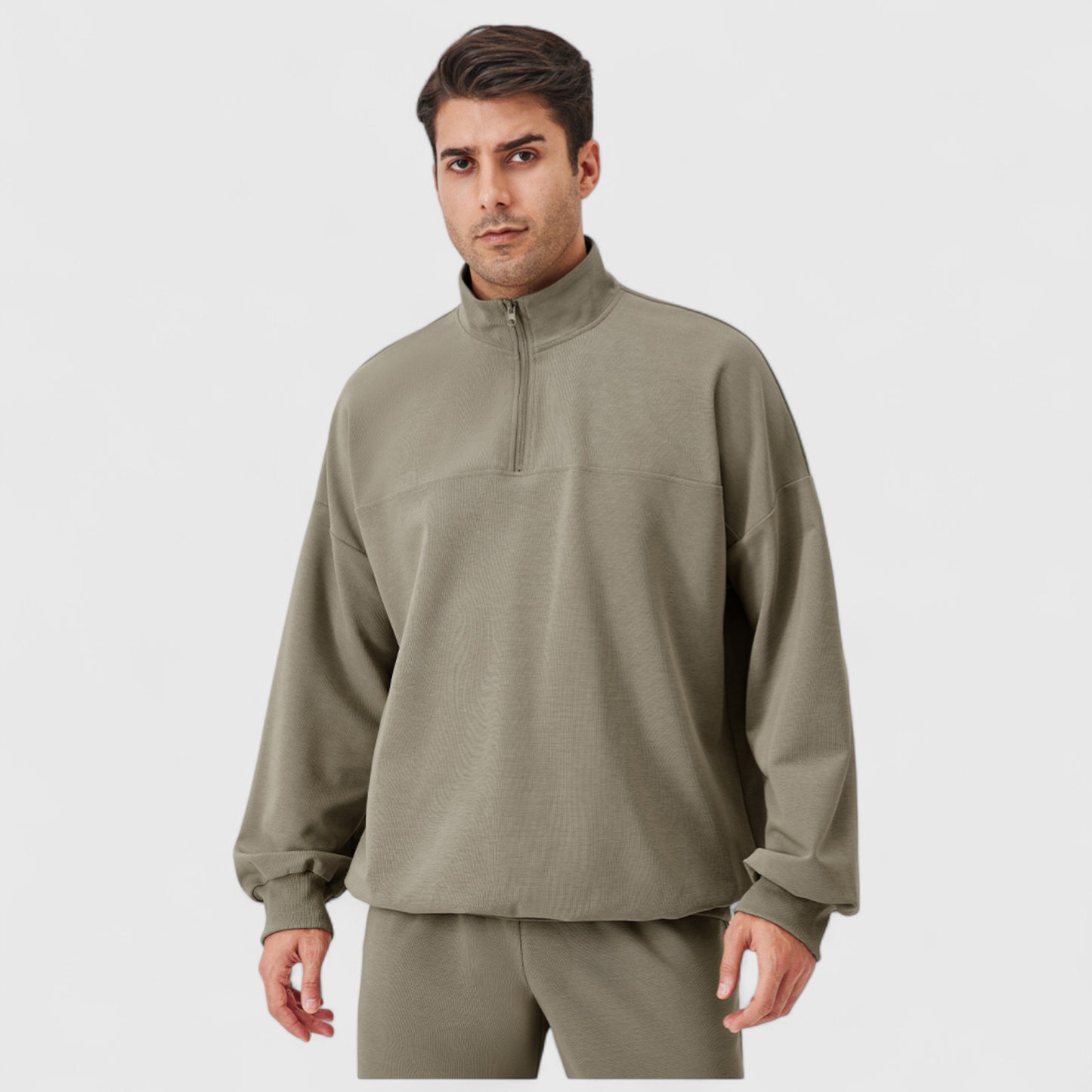 Anna-Kaci Active Men's Oversized Quarter Zip Pullover with Drop Shoulders and Ribbed Cuffs for Relaxed Casual Styling