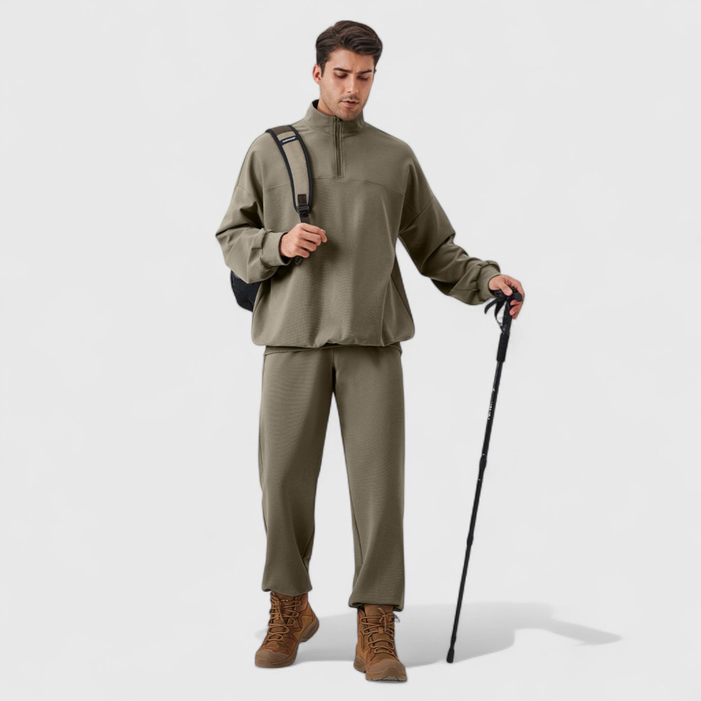 Anna-Kaci Active Men's Oversized Quarter Zip Pullover with Drop Shoulders and Ribbed Cuffs for Relaxed Casual Styling