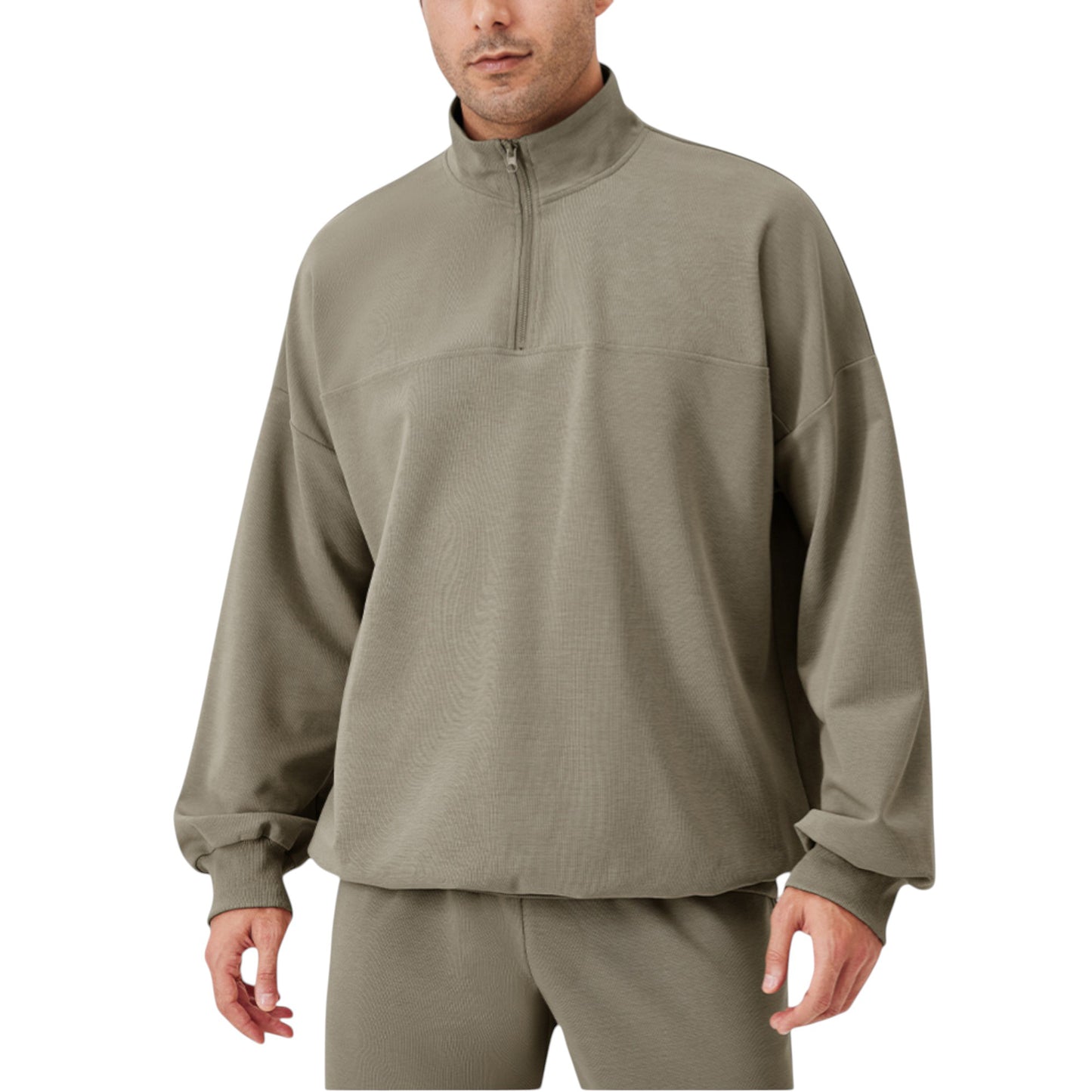 Anna-Kaci Active Men's Oversized Quarter Zip Pullover with Drop Shoulders and Ribbed Cuffs for Relaxed Casual Styling