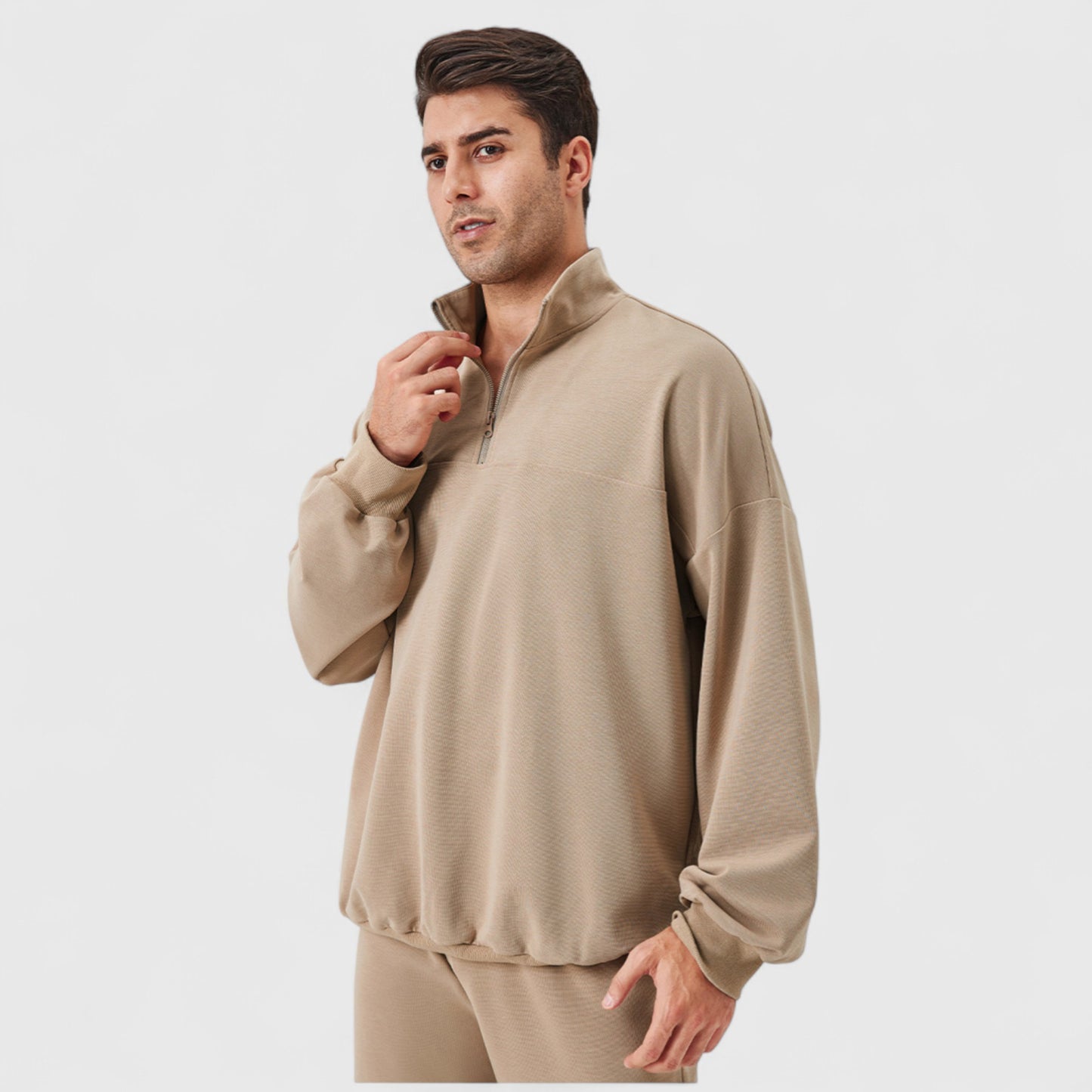 Anna-Kaci Active Men's Oversized Quarter Zip Pullover with Drop Shoulders and Ribbed Cuffs for Relaxed Casual Styling