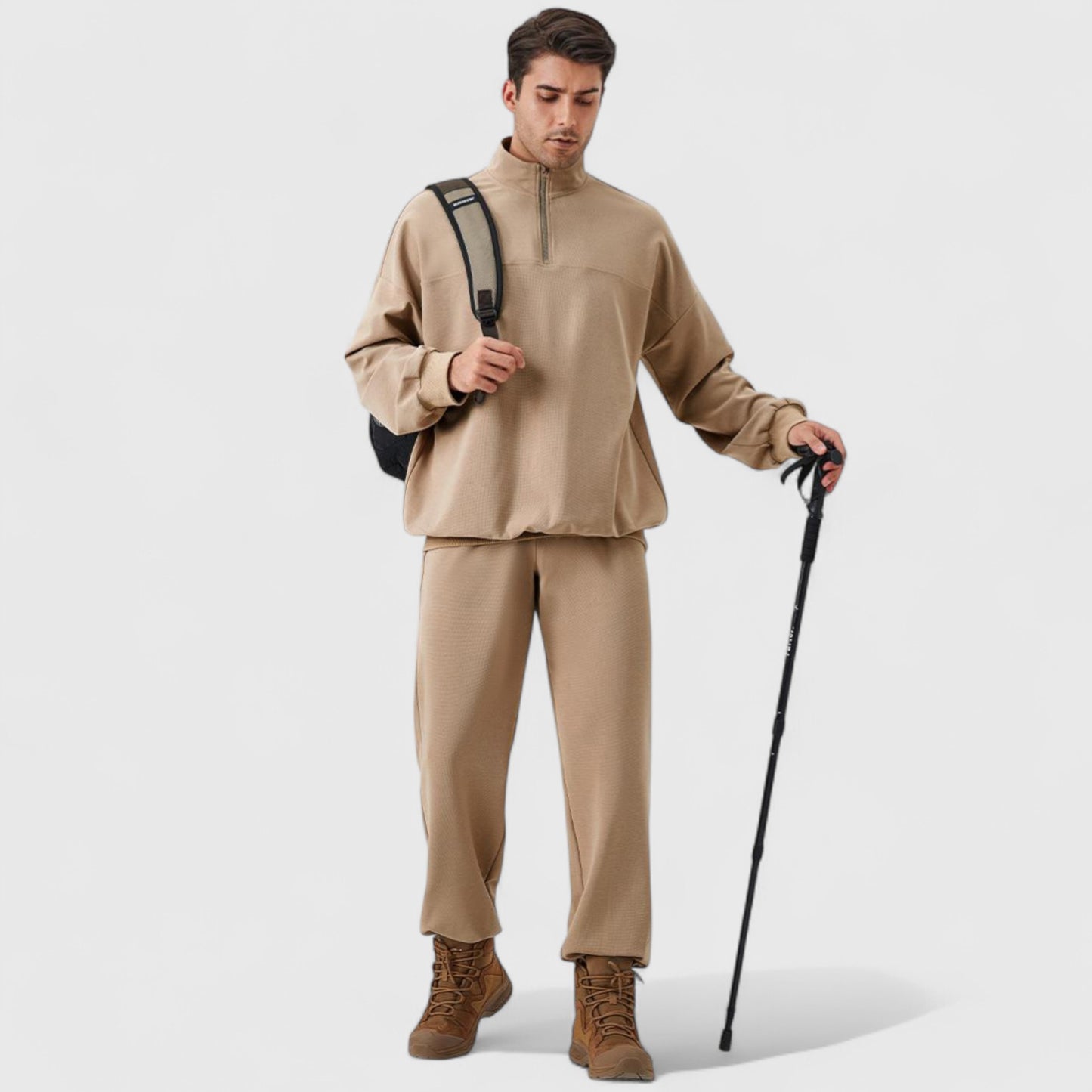 Anna-Kaci Active Men's Oversized Quarter Zip Pullover with Drop Shoulders and Ribbed Cuffs for Relaxed Casual Styling