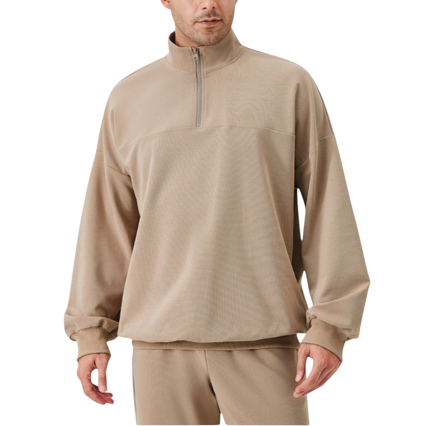 Anna-Kaci Active Men's Oversized Quarter Zip Pullover with Drop Shoulders and Ribbed Cuffs for Relaxed Casual Styling