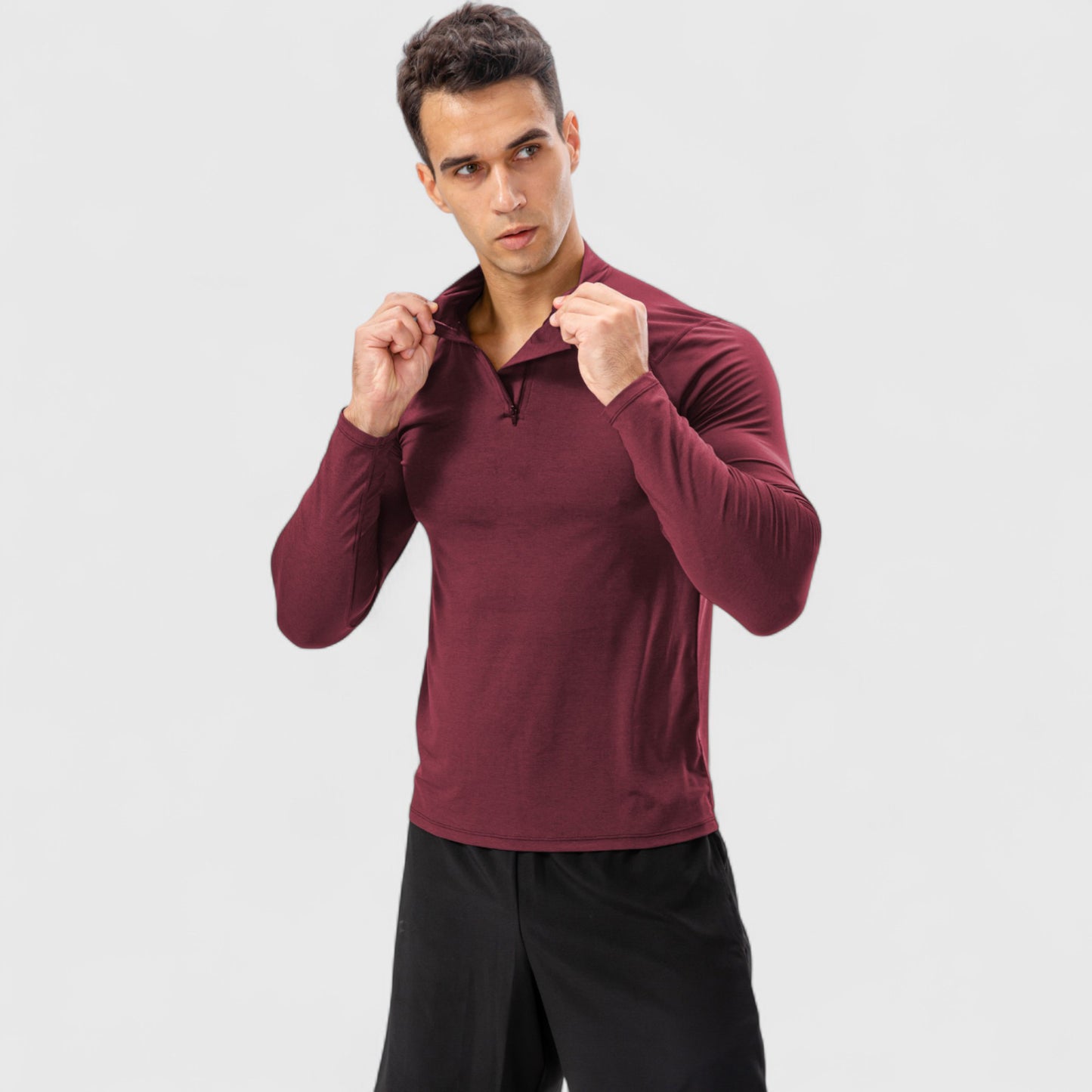 Anna-Kaci Active Men's Long Sleeve Quarter Zip Top with Athletic Fit and Raglan Sleeves for Training or Casual Wear