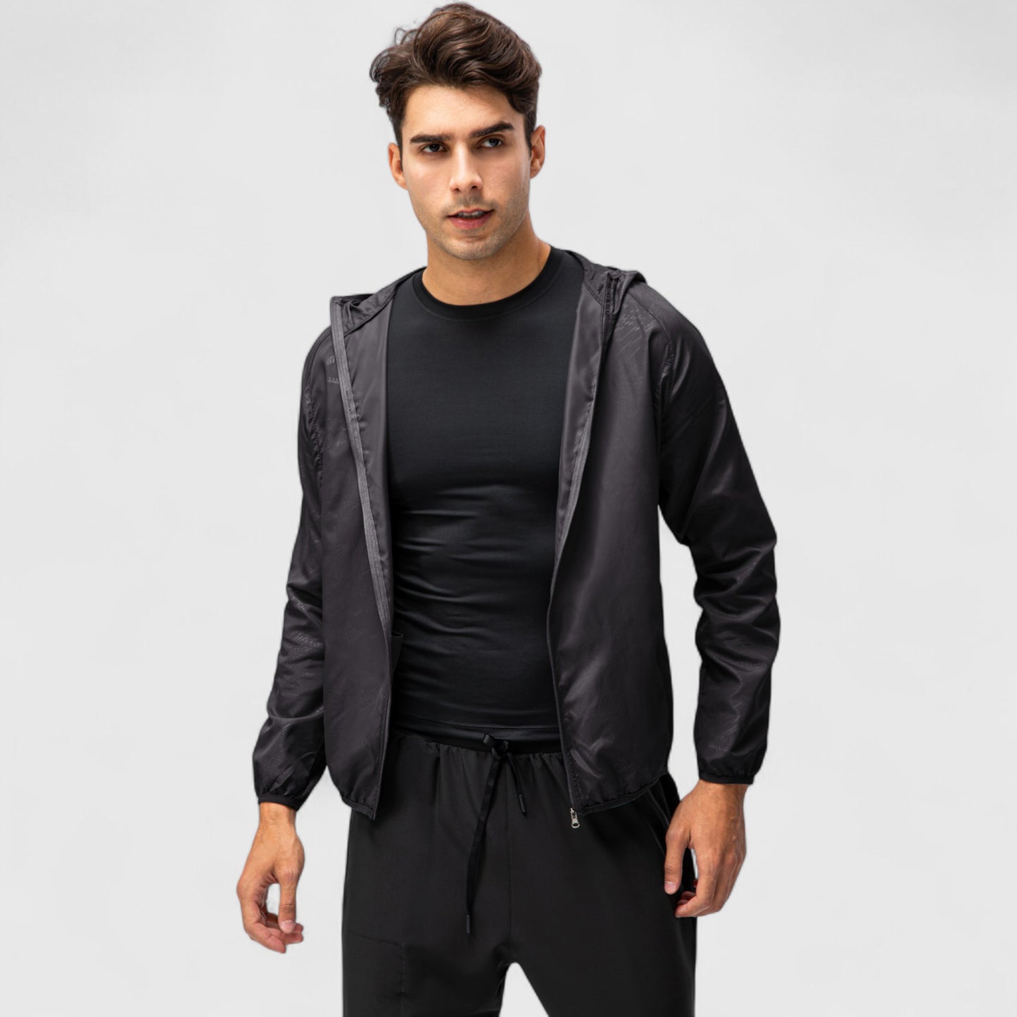 Anna-Kaci Active Men's Full Zip Hooded Windbreaker Jacket with Side Pockets and Elastic Cuffs