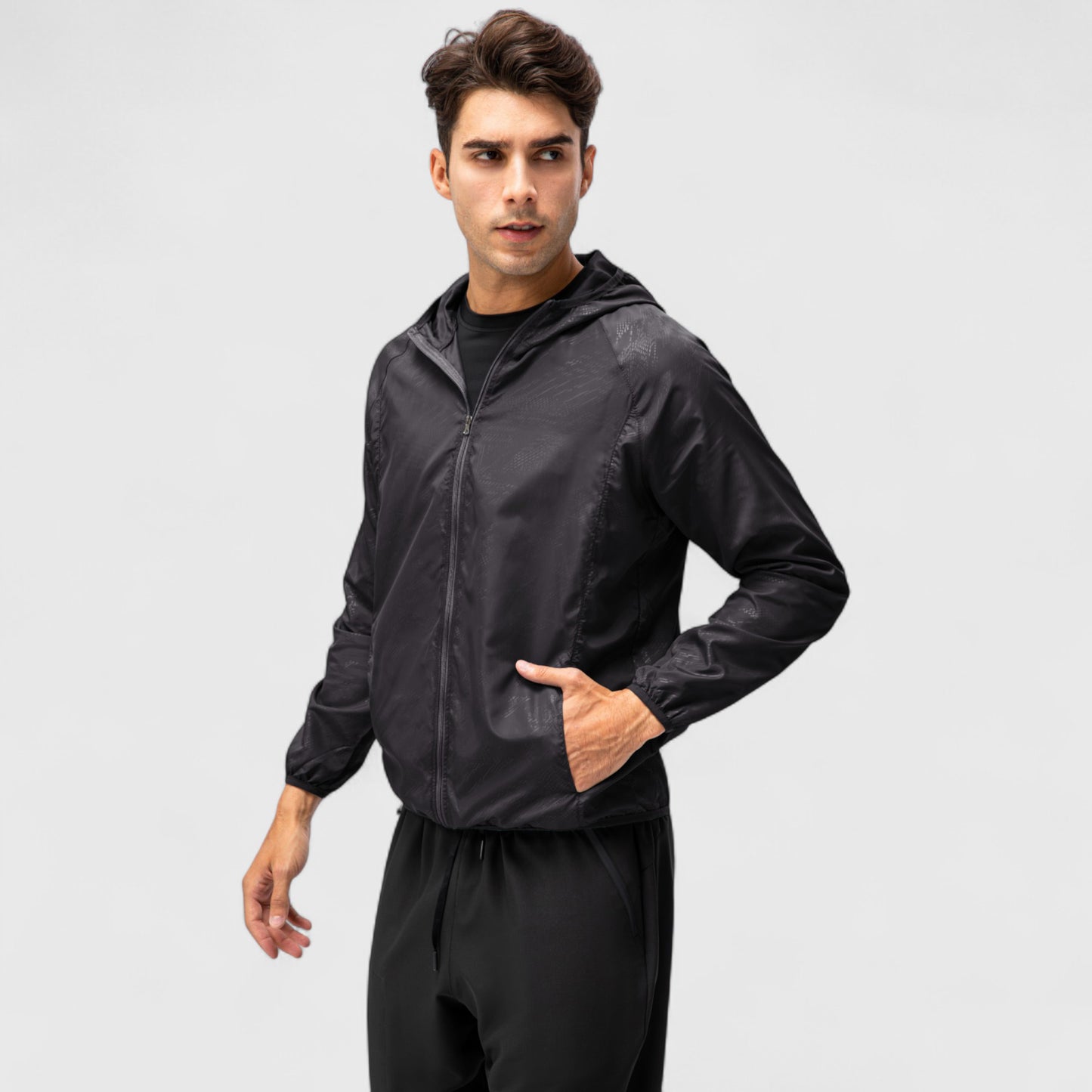 Anna-Kaci Active Men's Full Zip Hooded Windbreaker Jacket with Side Pockets and Elastic Cuffs