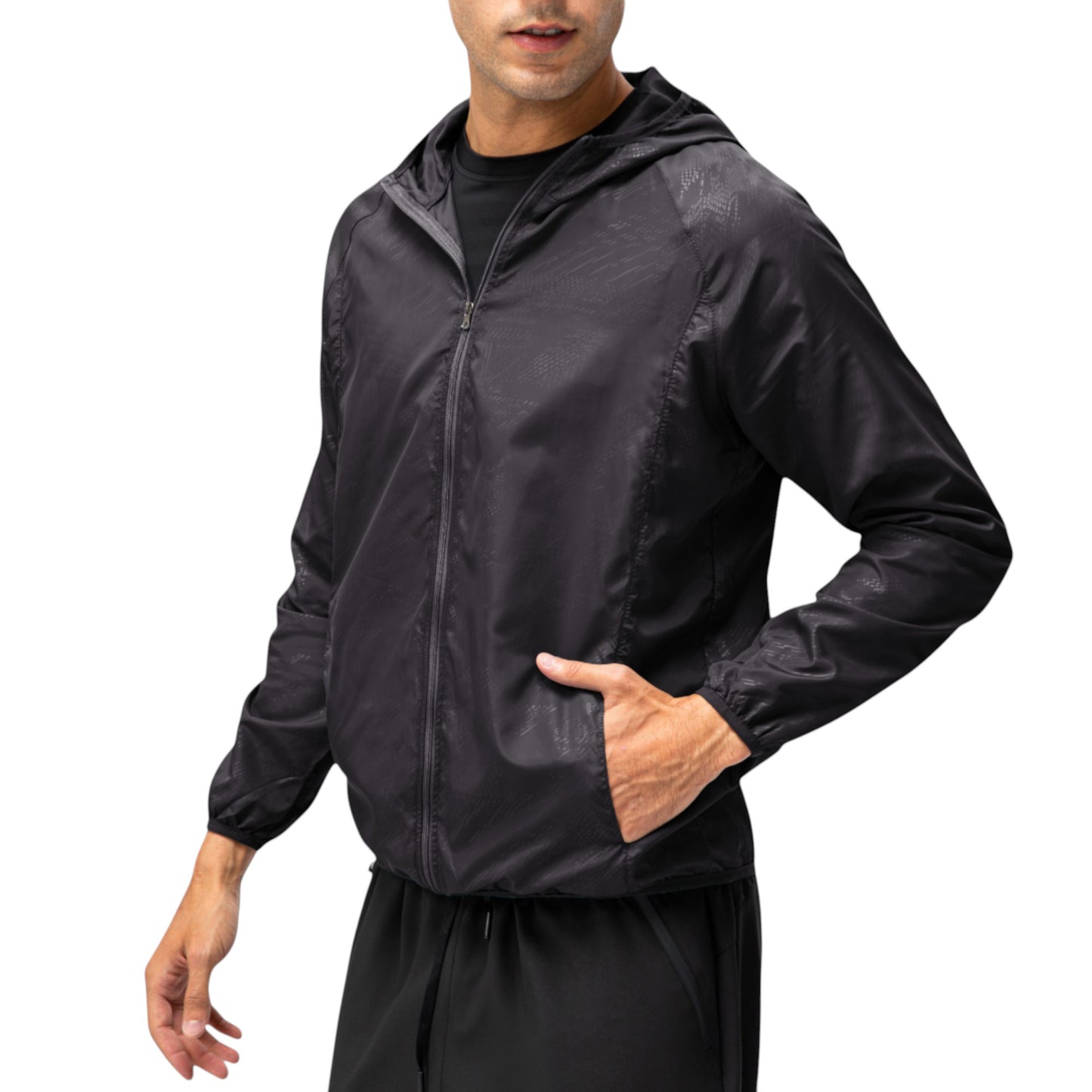 Anna-Kaci Active Men's Full Zip Hooded Windbreaker Jacket with Side Pockets and Elastic Cuffs