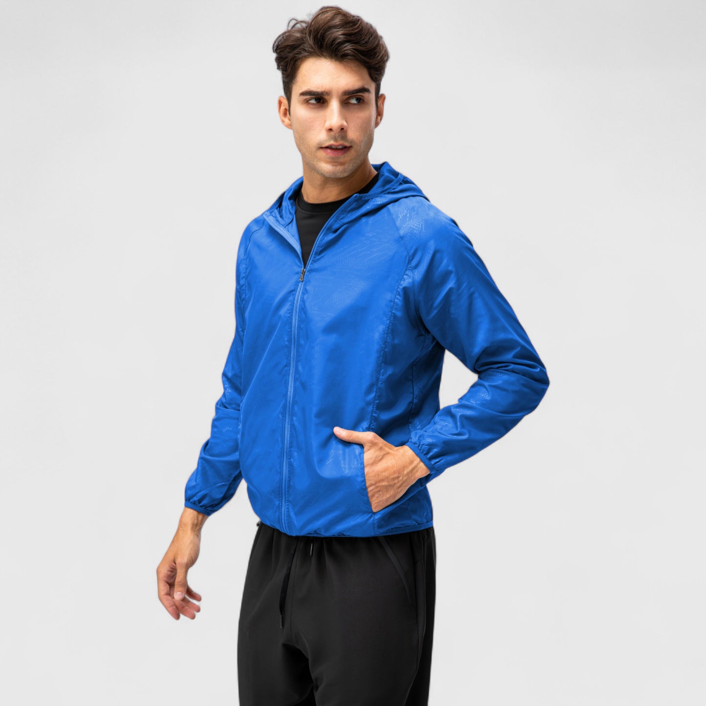 Anna-Kaci Active Men's Full Zip Hooded Windbreaker Jacket with Side Pockets and Elastic Cuffs