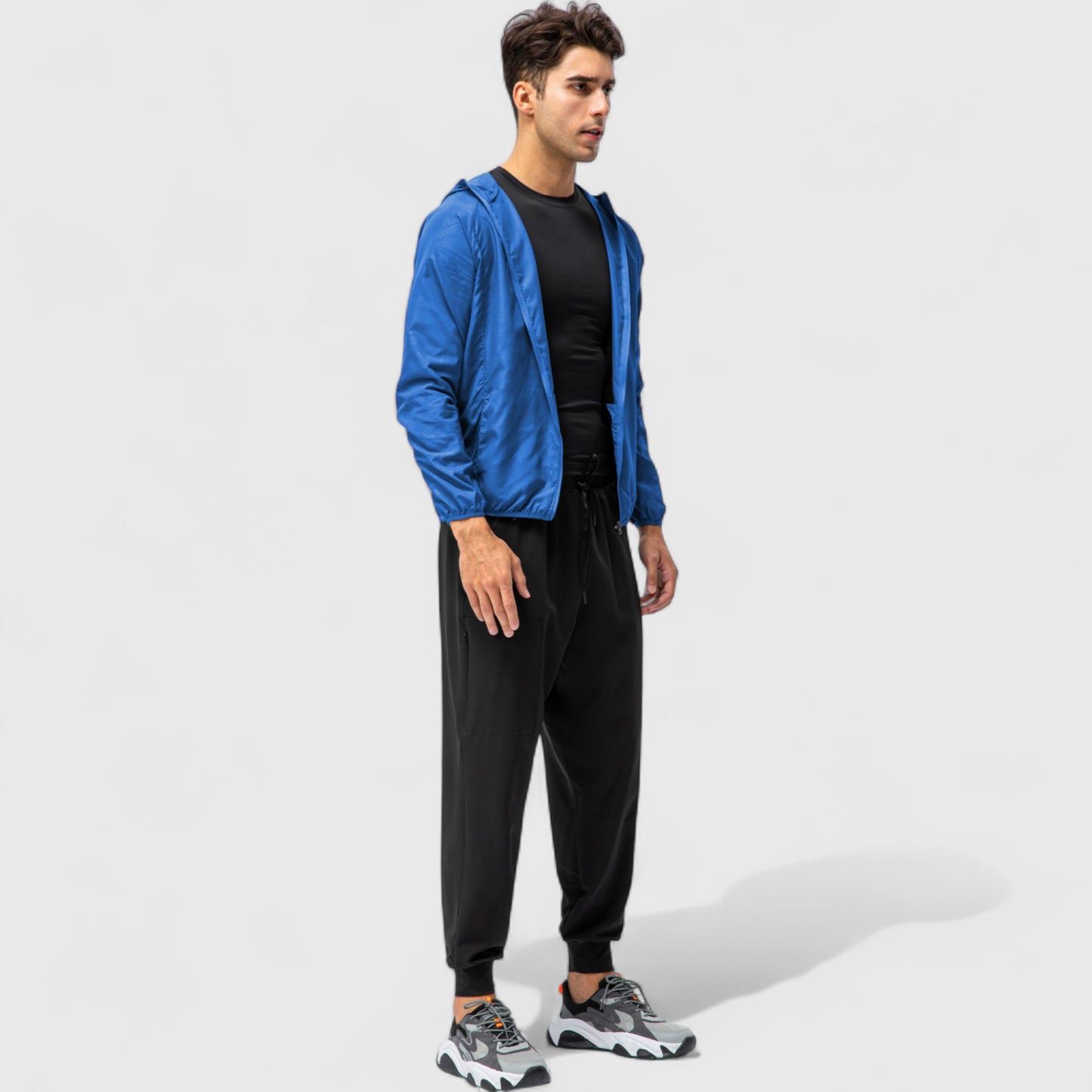 Anna-Kaci Active Men's Full Zip Hooded Windbreaker Jacket with Side Pockets and Elastic Cuffs