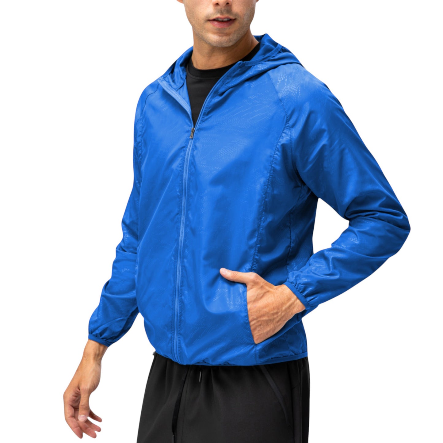 Anna-Kaci Active Men's Full Zip Hooded Windbreaker Jacket with Side Pockets and Elastic Cuffs