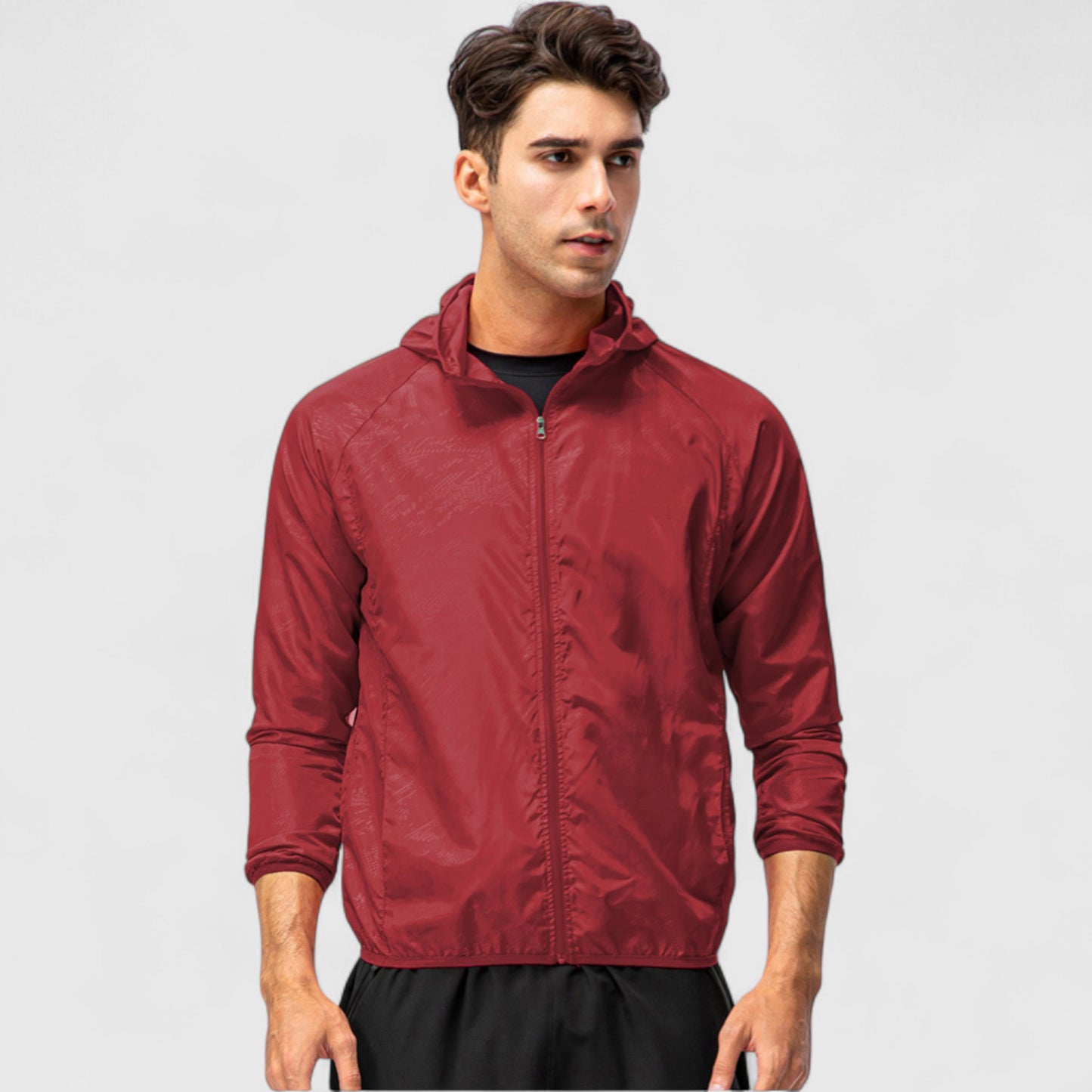 Anna-Kaci Active Men's Full Zip Hooded Windbreaker Jacket with Side Pockets and Elastic Cuffs
