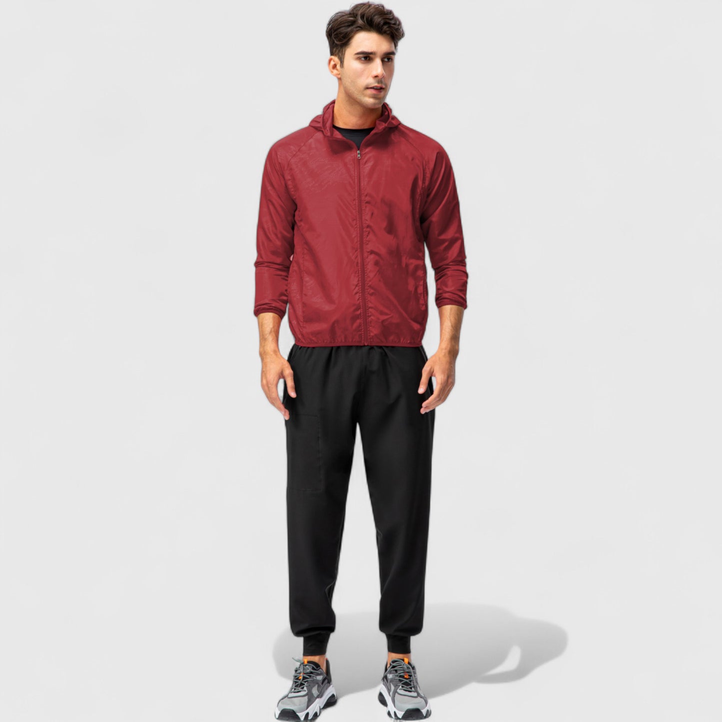 Anna-Kaci Active Men's Full Zip Hooded Windbreaker Jacket with Side Pockets and Elastic Cuffs