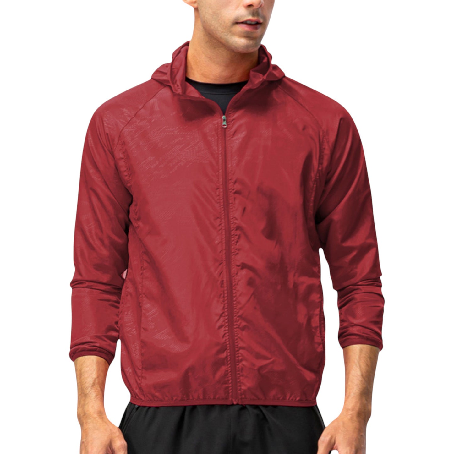 Anna-Kaci Active Men's Full Zip Hooded Windbreaker Jacket with Side Pockets and Elastic Cuffs