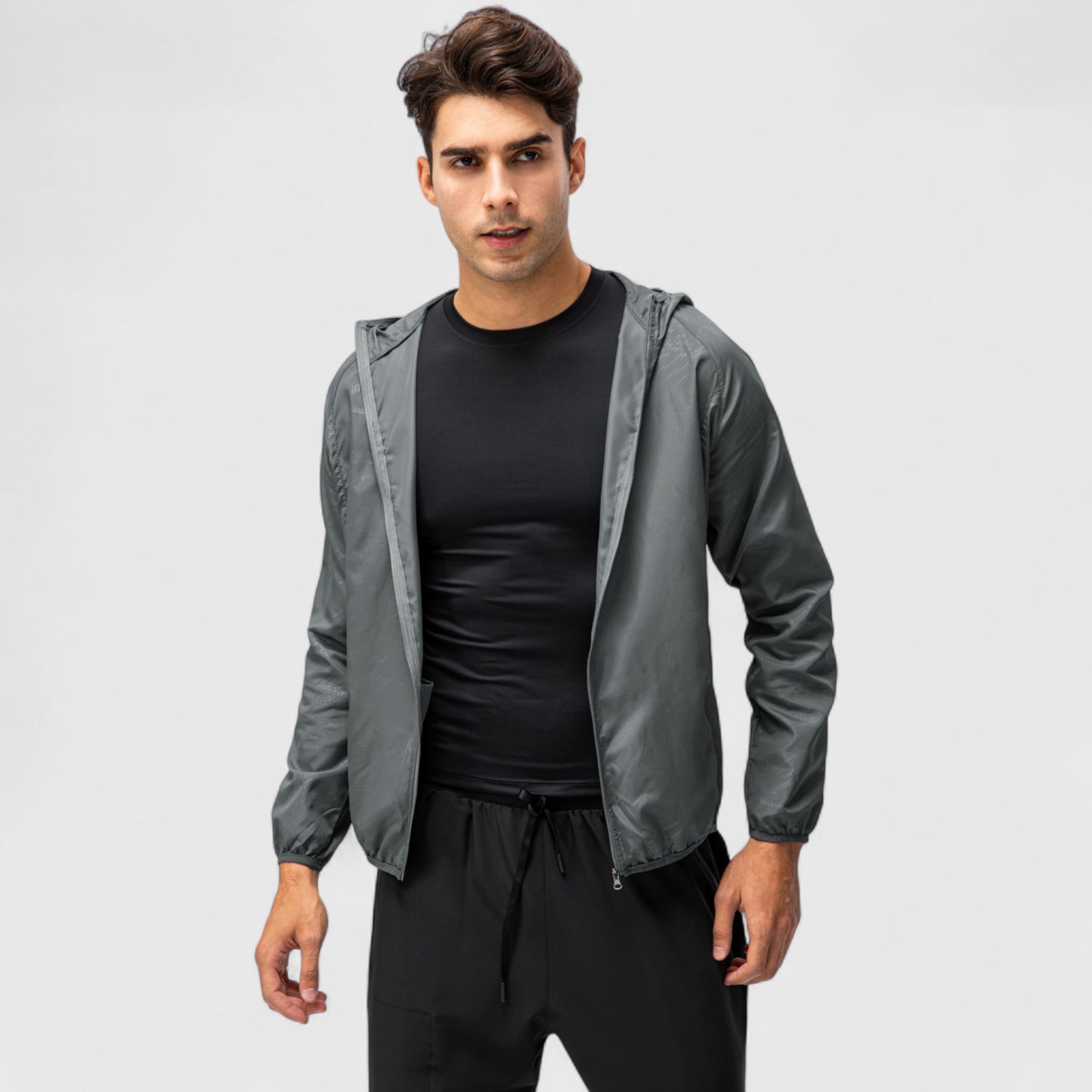 Anna-Kaci Active Men's Full Zip Hooded Windbreaker Jacket with Side Pockets and Elastic Cuffs