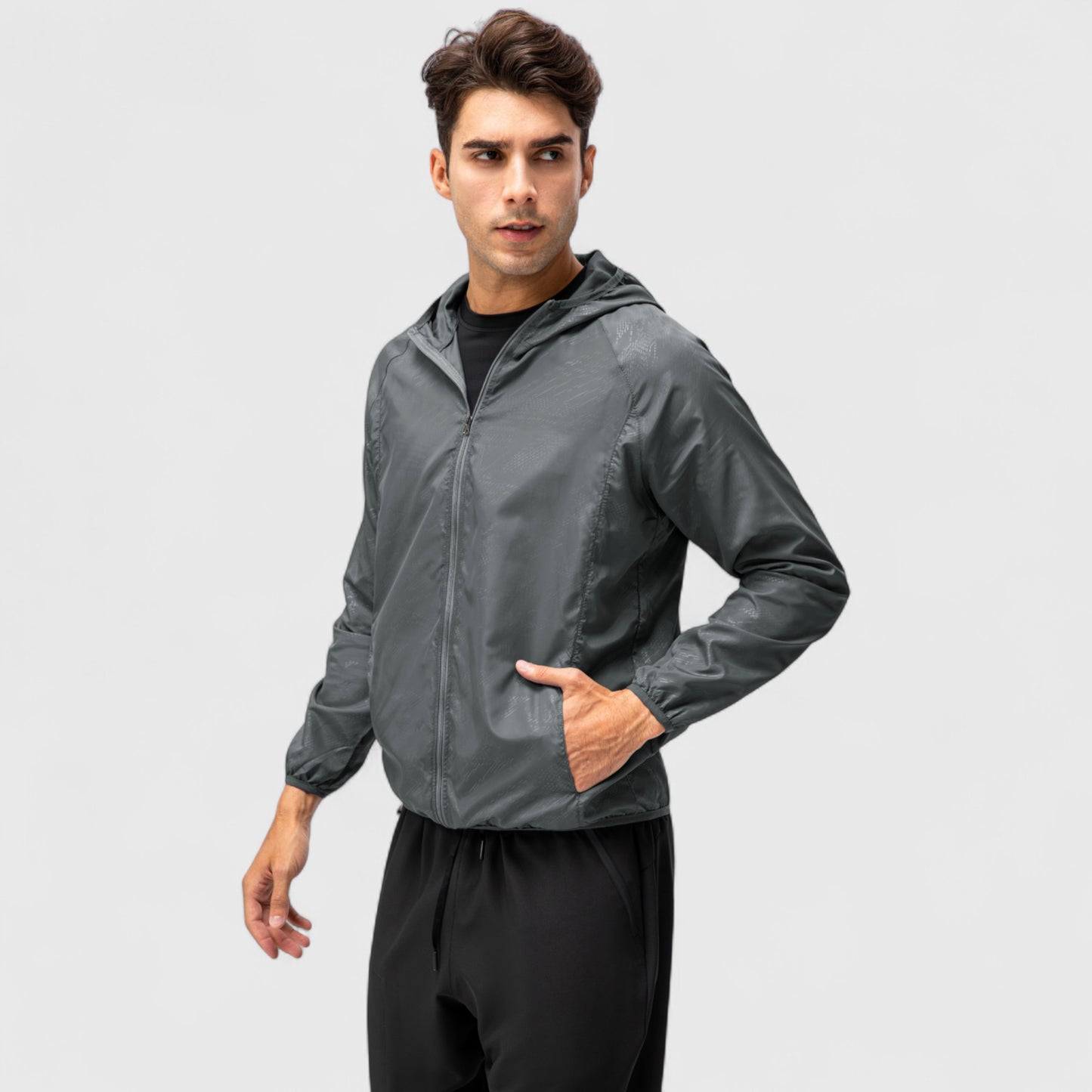Anna-Kaci Active Men's Full Zip Hooded Windbreaker Jacket with Side Pockets and Elastic Cuffs