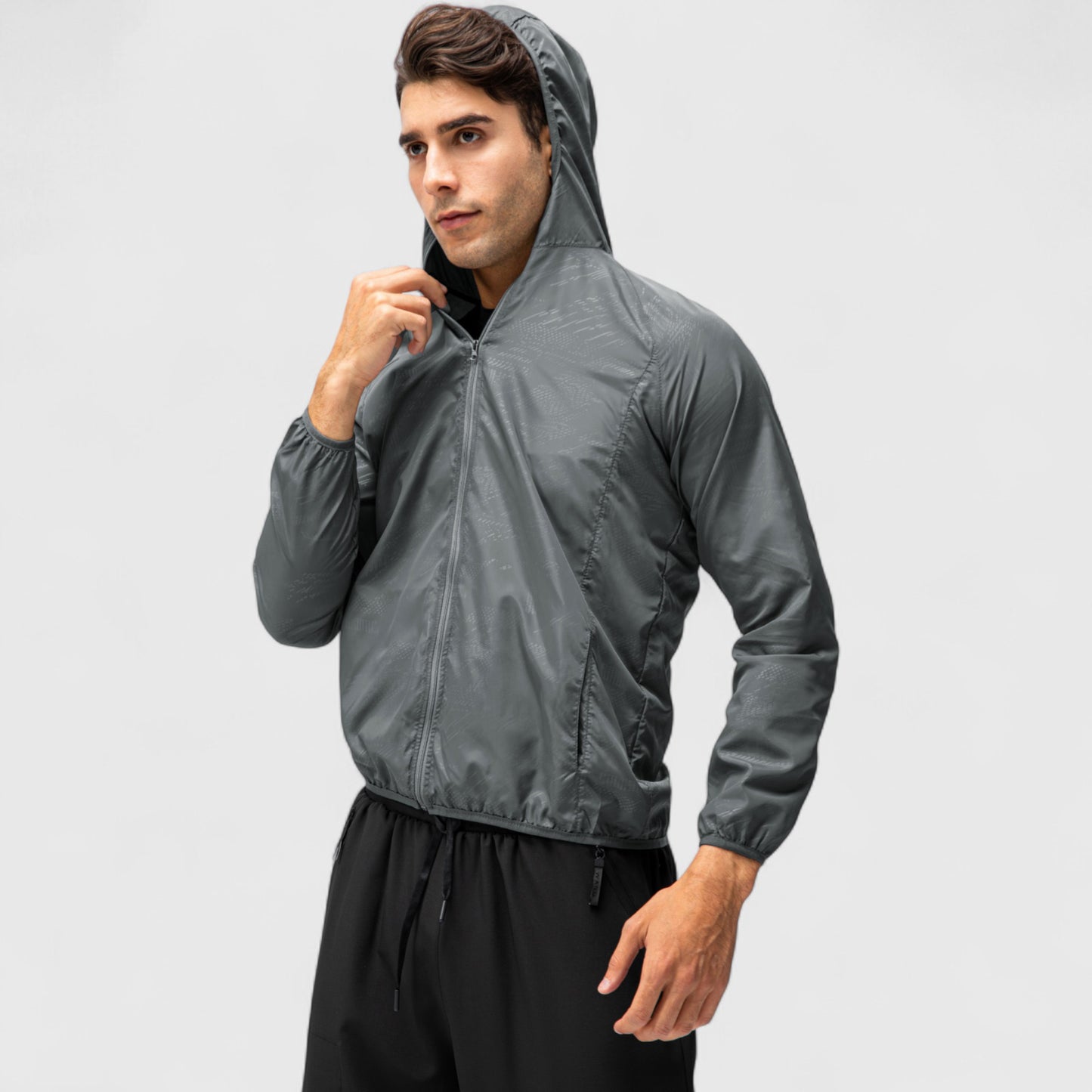 Anna-Kaci Active Men's Full Zip Hooded Windbreaker Jacket with Side Pockets and Elastic Cuffs