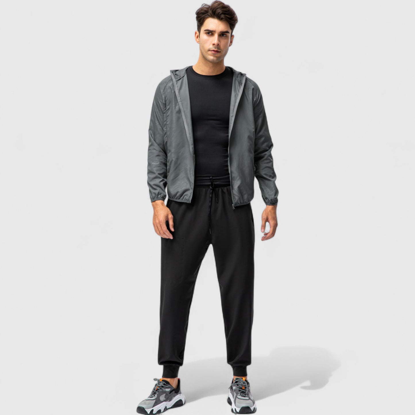 Anna-Kaci Active Men's Full Zip Hooded Windbreaker Jacket with Side Pockets and Elastic Cuffs