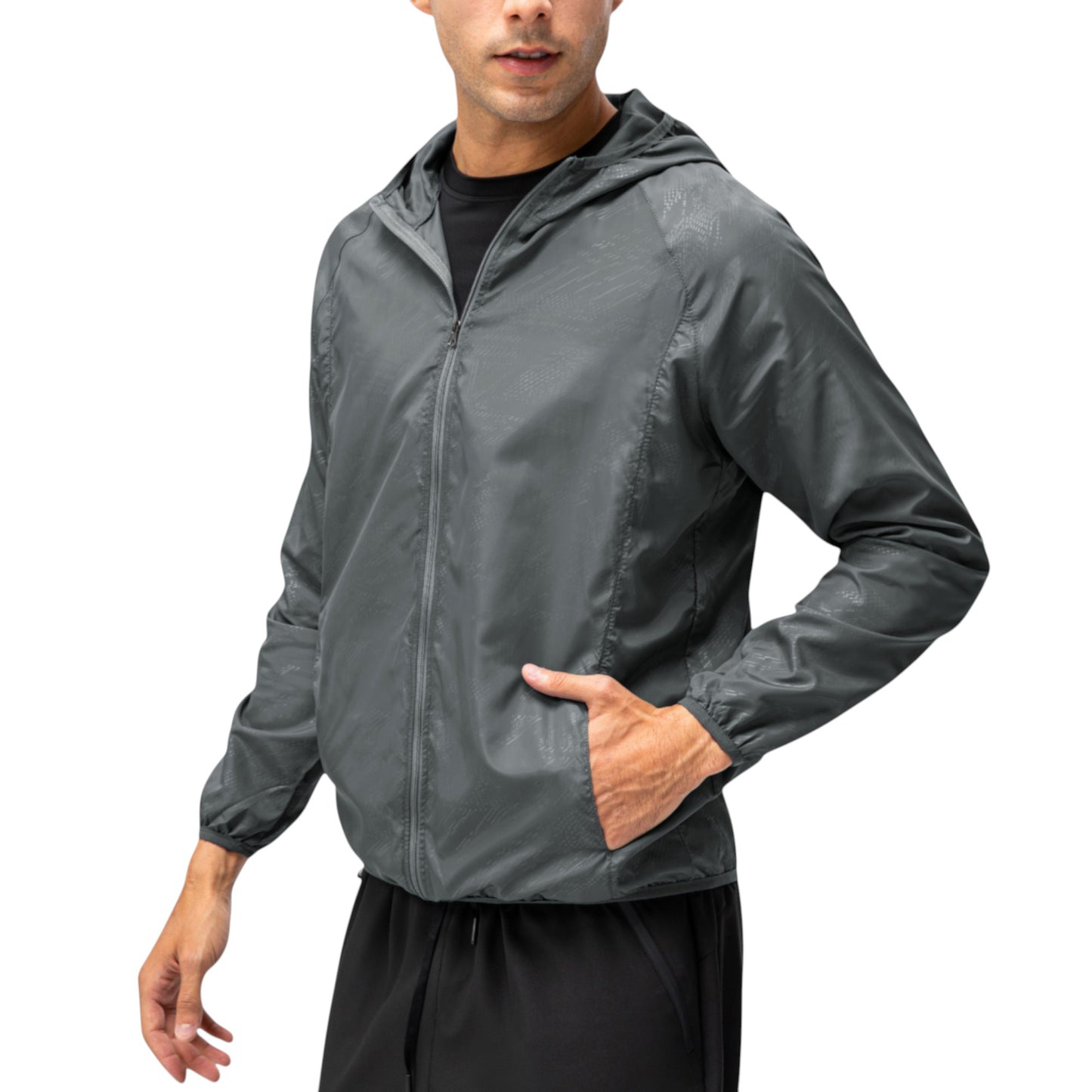 Anna-Kaci Active Men's Full Zip Hooded Windbreaker Jacket with Side Pockets and Elastic Cuffs