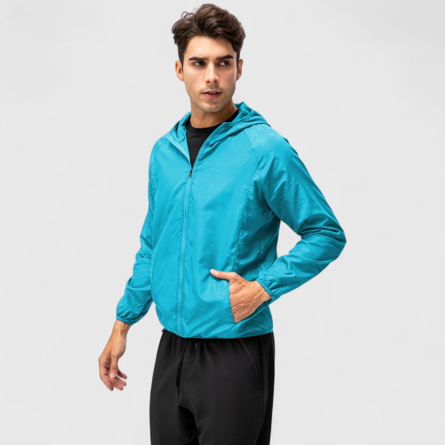 Anna-Kaci Active Men's Full Zip Hooded Windbreaker Jacket with Side Pockets and Elastic Cuffs