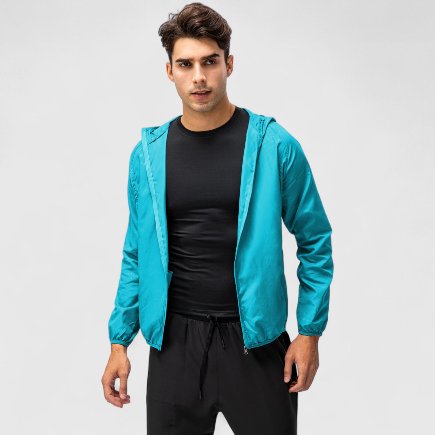Anna-Kaci Active Men's Full Zip Hooded Windbreaker Jacket with Side Pockets and Elastic Cuffs
