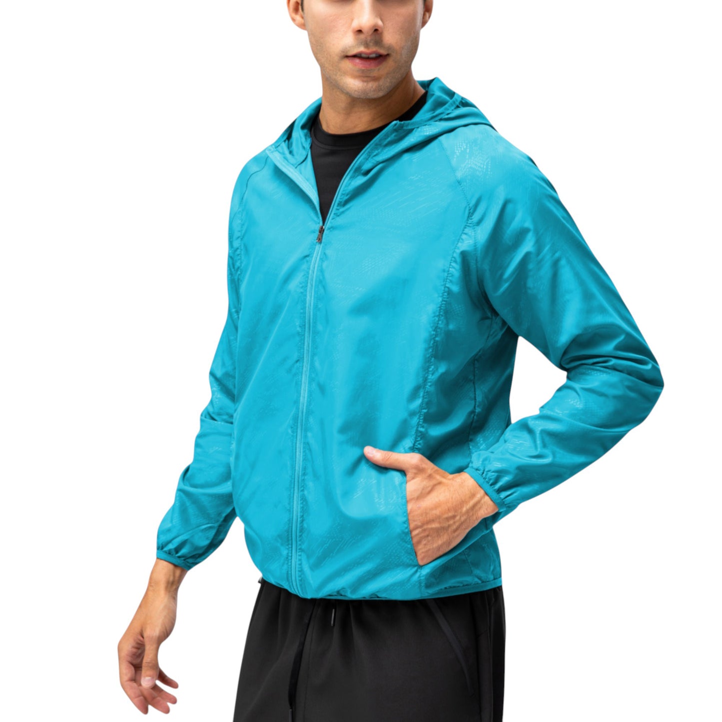 Anna-Kaci Active Men's Full Zip Hooded Windbreaker Jacket with Side Pockets and Elastic Cuffs