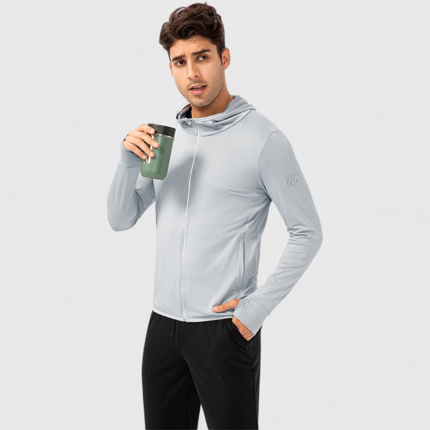 Anna-Kaci Active Men's Lightweight Zip-Up Hooded Jacket with Thumbholes and UPF 50+ Protection