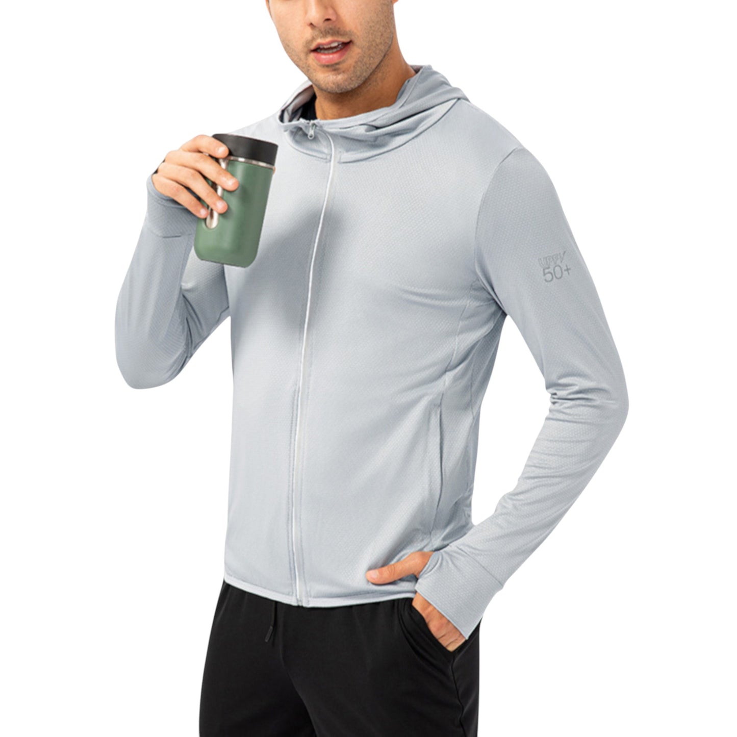 Anna-Kaci Active Men's Lightweight Zip-Up Hooded Jacket with Thumbholes and UPF 50+ Protection