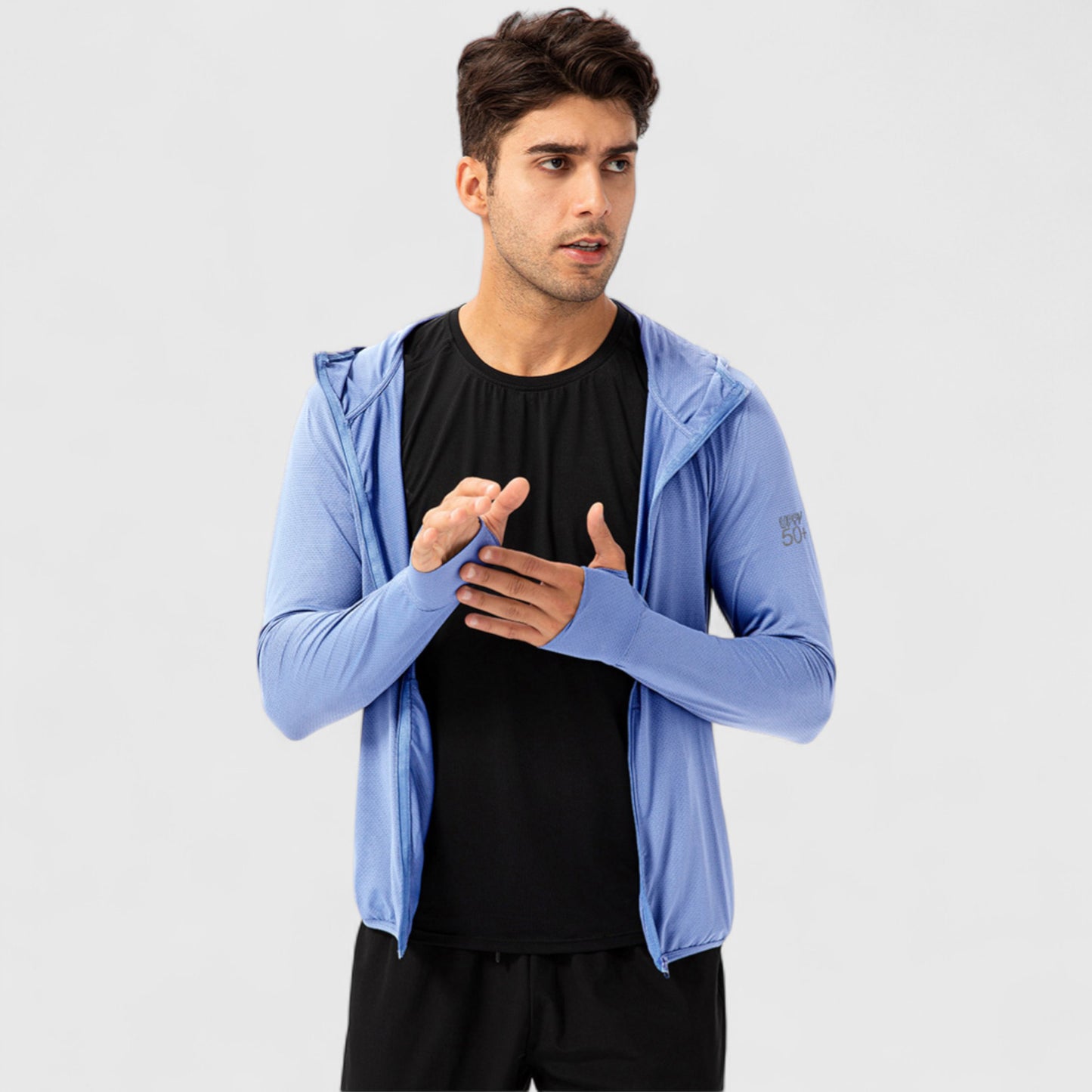 Anna-Kaci Active Men's Lightweight Zip-Up Hooded Jacket with Thumbholes and UPF 50+ Protection