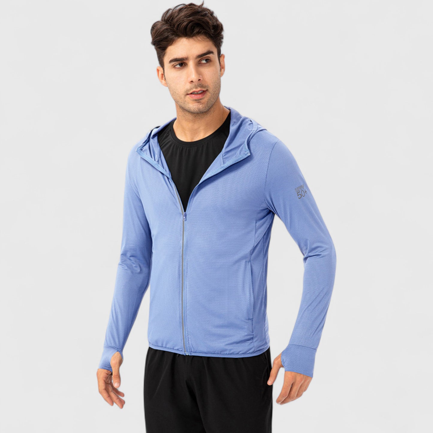 Anna-Kaci Active Men's Lightweight Zip-Up Hooded Jacket with Thumbholes and UPF 50+ Protection