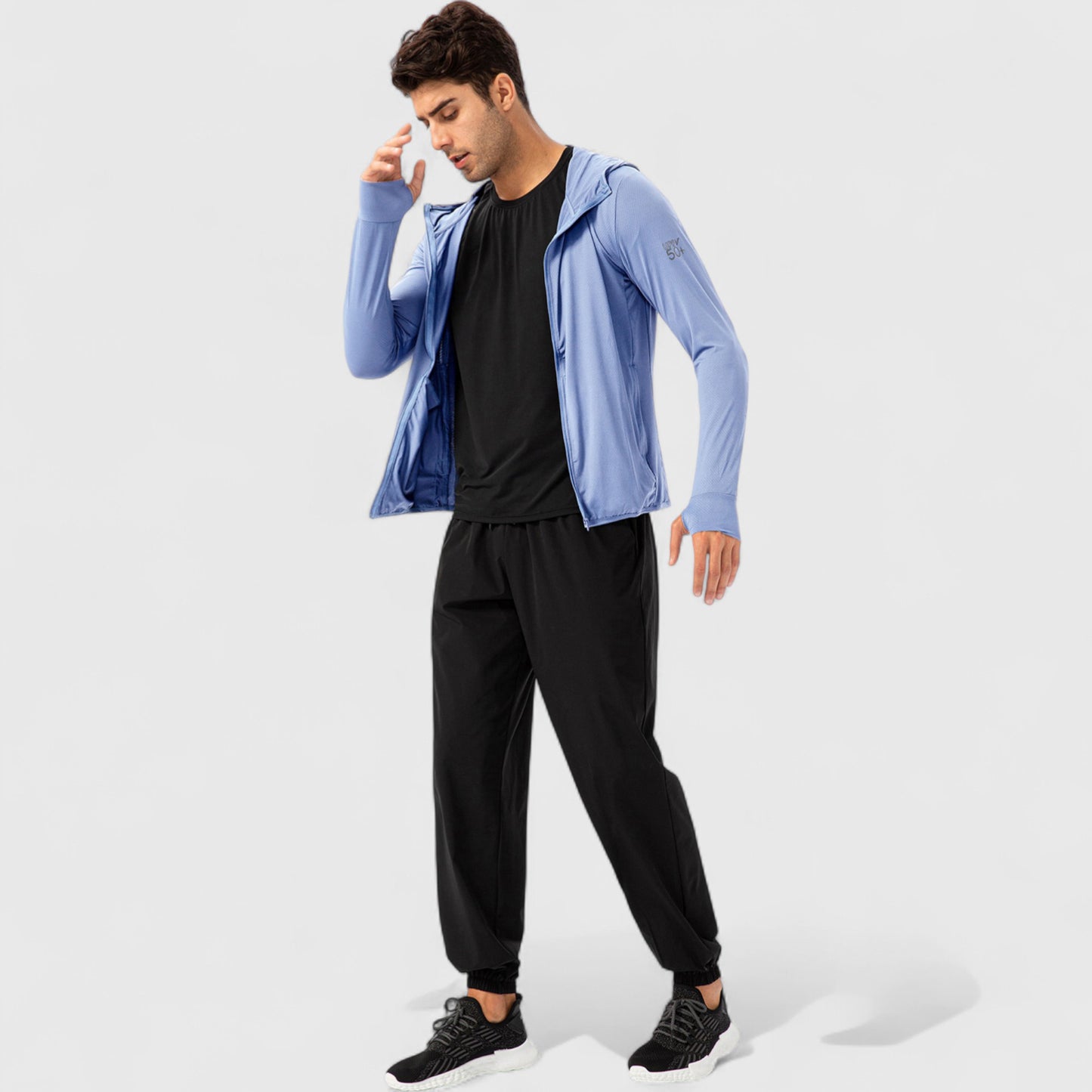 Anna-Kaci Active Men's Lightweight Zip-Up Hooded Jacket with Thumbholes and UPF 50+ Protection