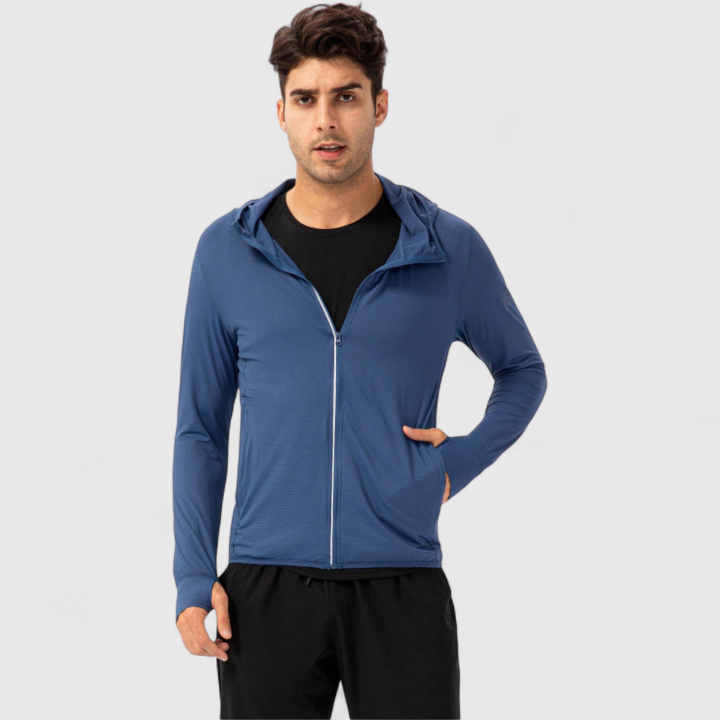 Anna-Kaci Active Men's Lightweight Zip-Up Hooded Jacket with Thumbholes and UPF 50+ Protection