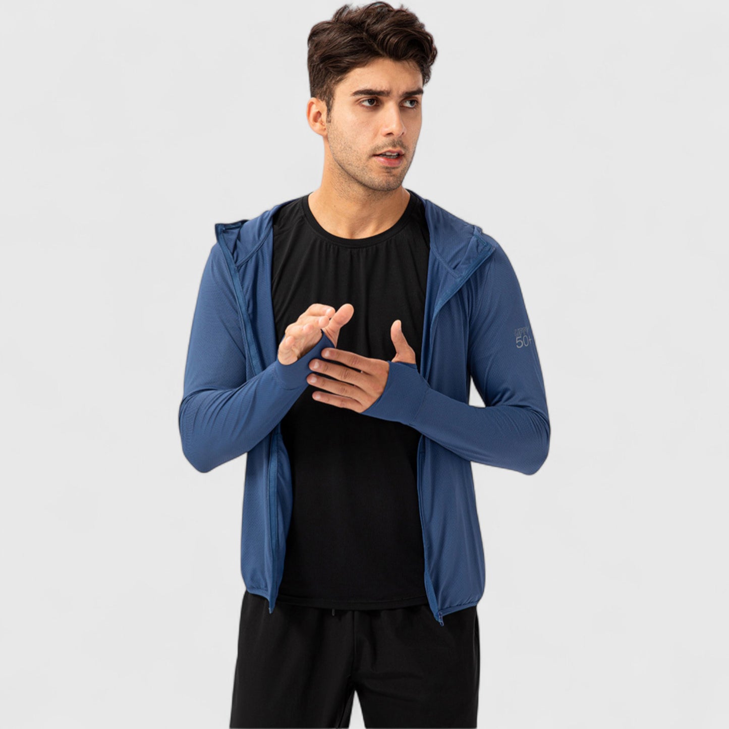 Anna-Kaci Active Men's Lightweight Zip-Up Hooded Jacket with Thumbholes and UPF 50+ Protection